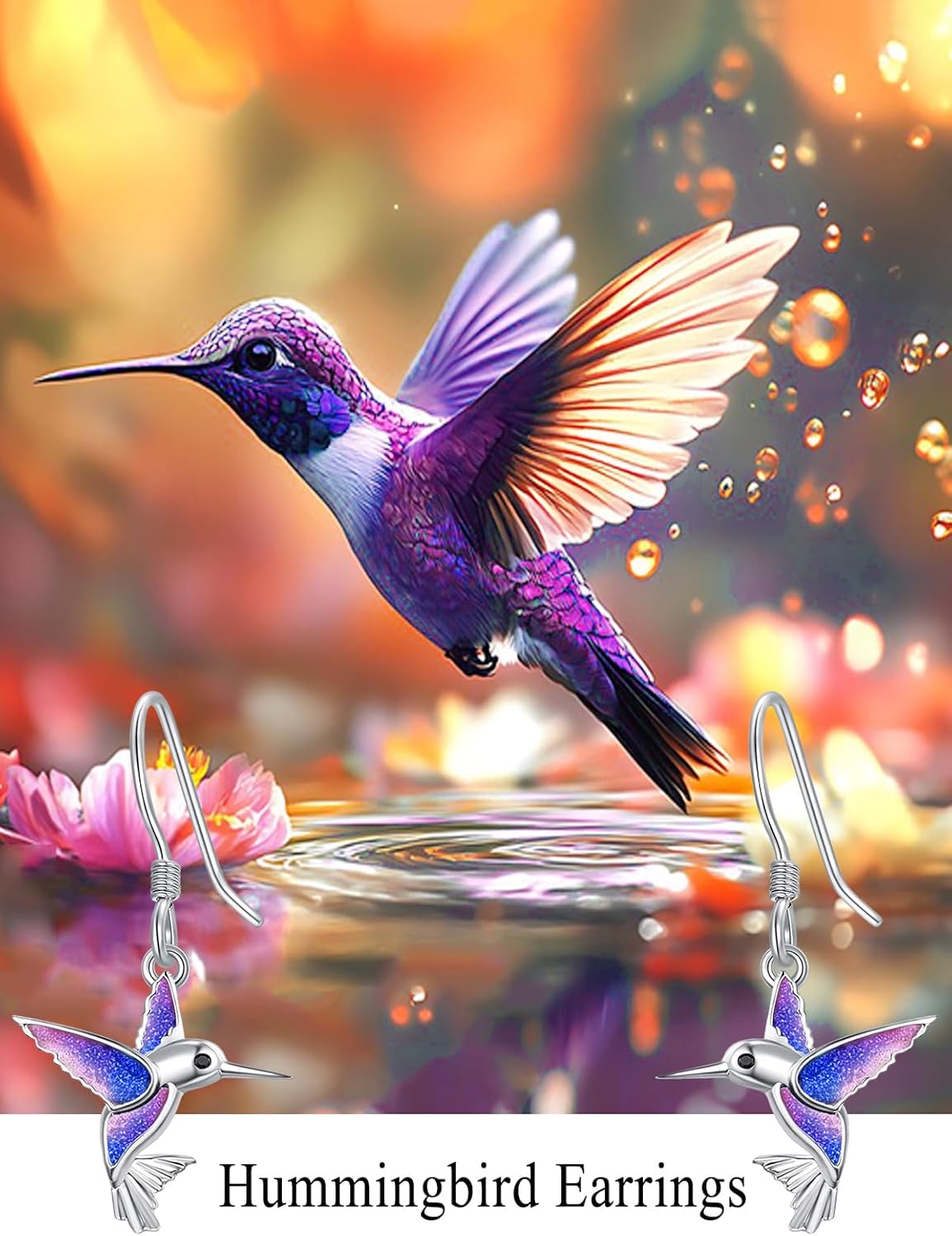 Dreamboat Hummingbird Bird Dangle Drop Earrings for Women 925 Sterling Silver Humming Birds Animal Jewelry Gifts for Hummingbirds Lovers - Image 3