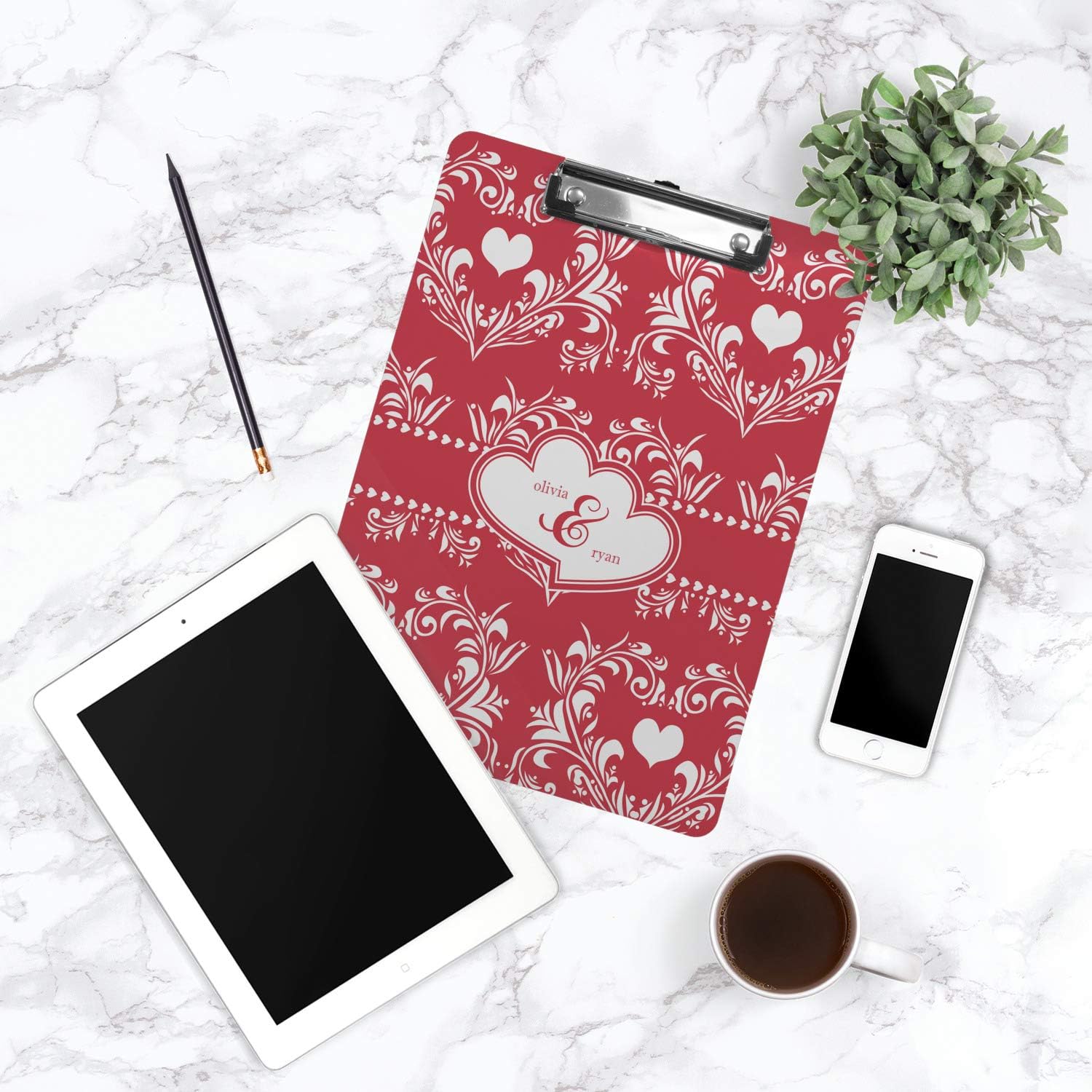 Personalized Heart Damask Clipboard (Letter Size)