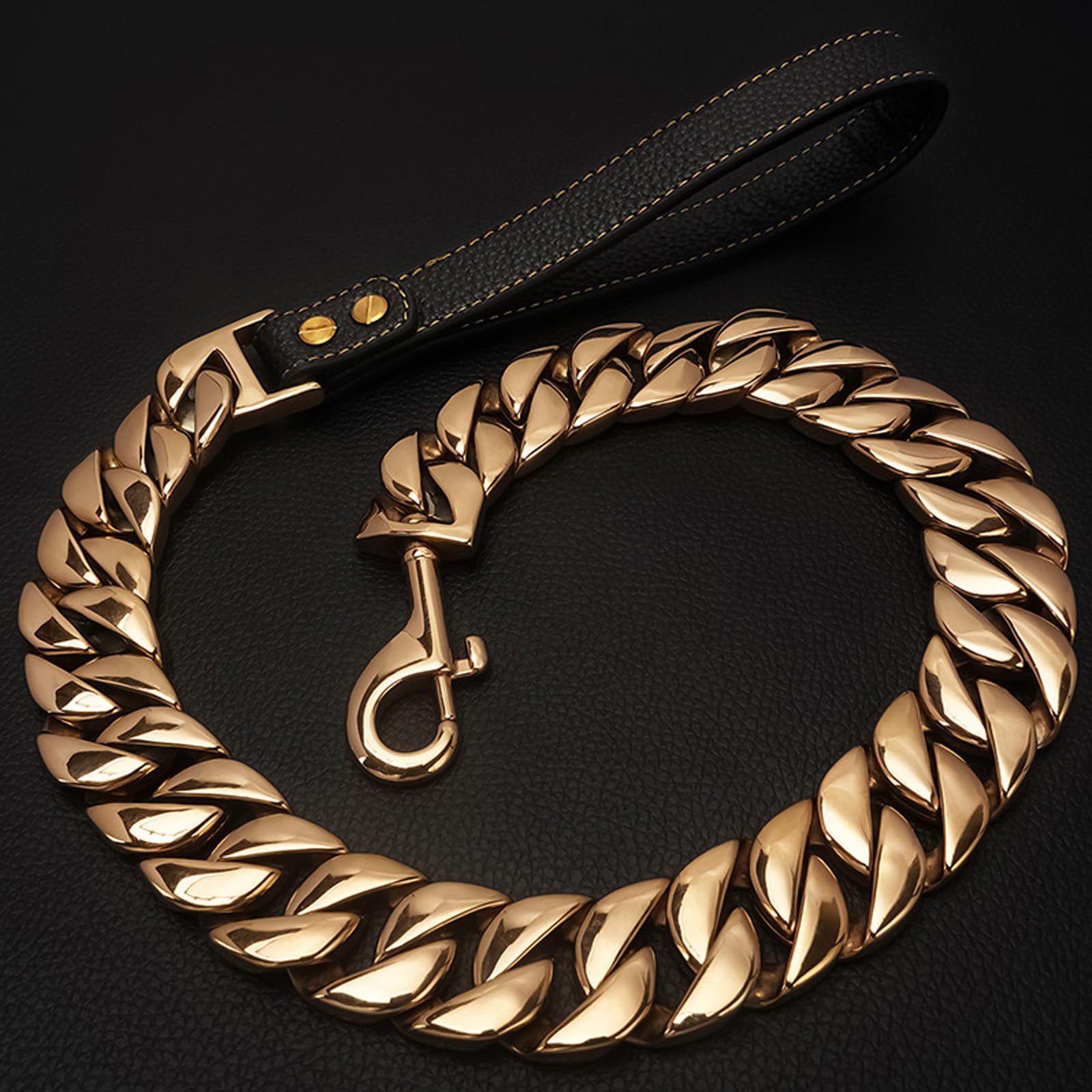 Cadena De Correa De Metal Resistente A La MasticacióN, Cadena De Correa para Mascotas De 32mm con Asa Acolchada De Cuero para Perros Grandes, Medianos Y PequeñOs(Size:90cm)