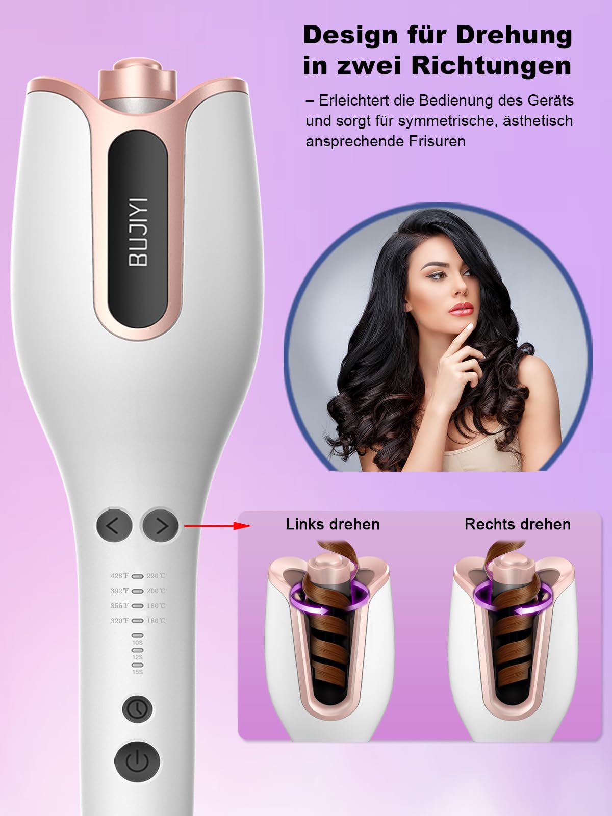 Lockenstab Automatisch, mit 3 Heizzeit-Einstellungen und 4 Temperaturstufen, ein Professioneller Lockenstab in Salonqualität, der für Alle Haartypen Geeignet Ist