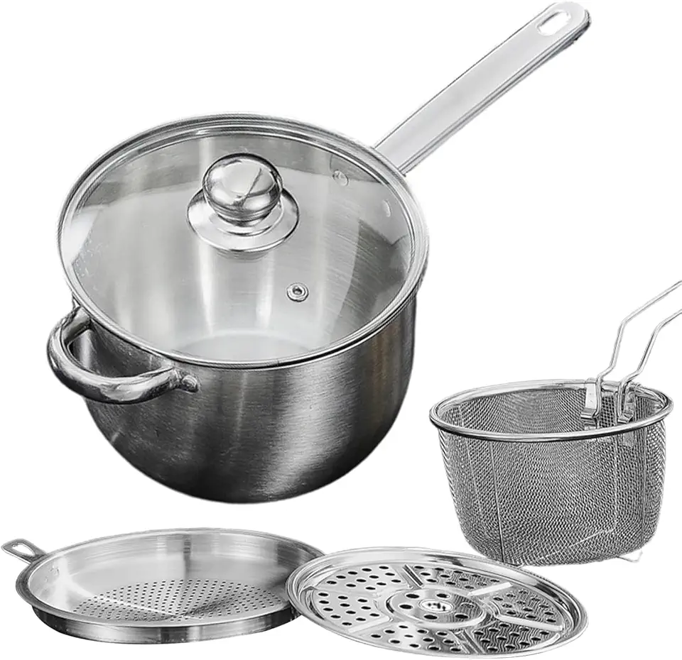 Panela para Fritura Profunda - Tampa Transparente com Coador | Panela de Fritura em Aço Inoxidável com Coador - Para Frango, Batata Frita, Frutos do Mar em Fogão