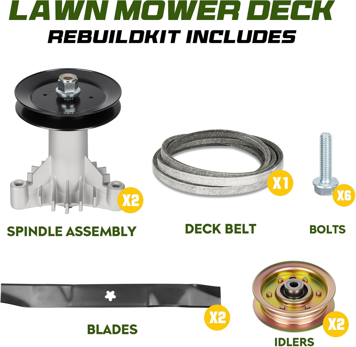 42 Inch Deck 130794 Spindle Rebuild Kit for Craftsman LT1000 LT2000 DLT3000 DYT4000, with 2 Spindles Assembly 532130794, 2 Idlers 173437, 2 Blades 134149, 1 Belt 144959