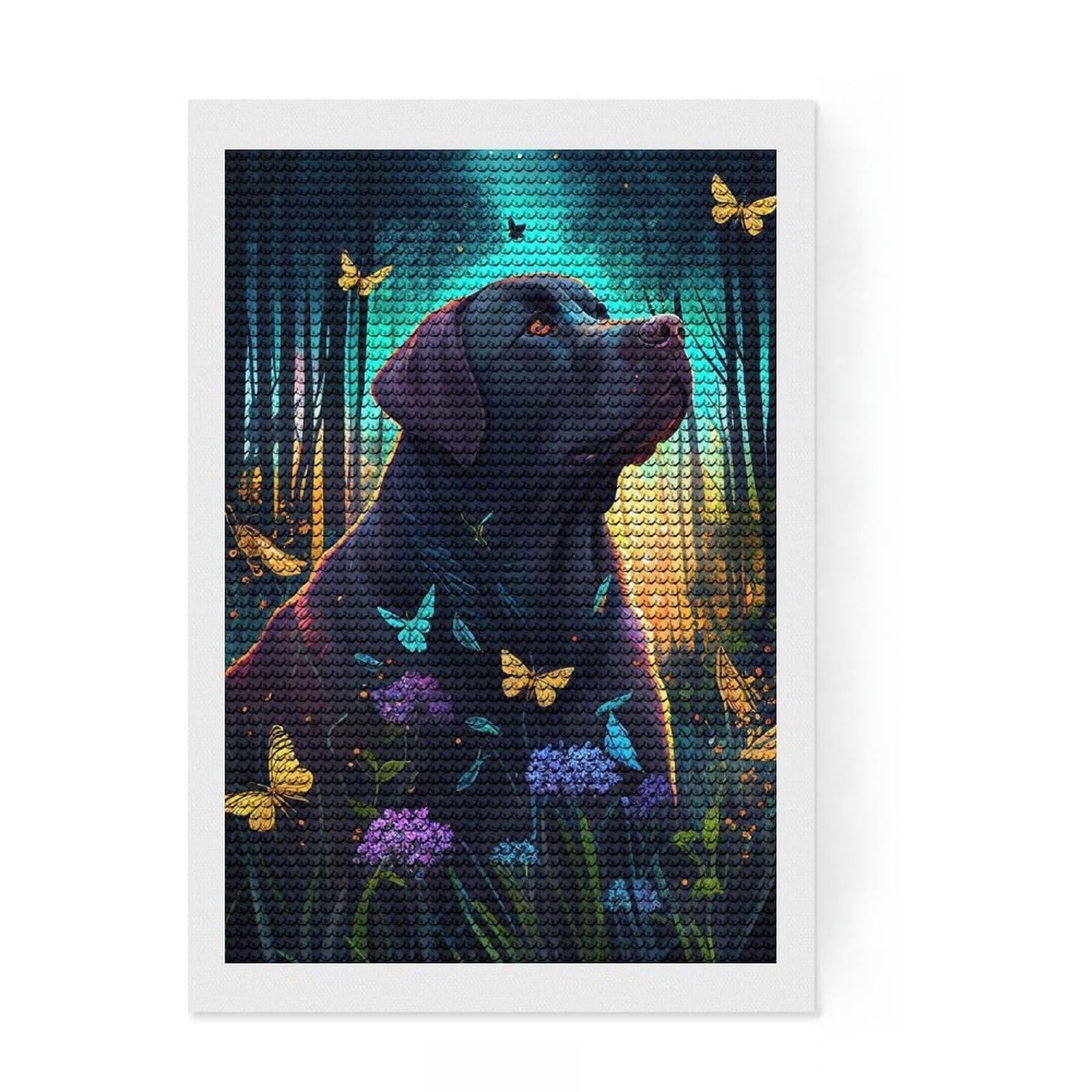 Junmoney Labrador Forest Diamond Painting Kit 8"x12", Decorate Your Room, Easy to Follow Symbols, Full Kit Included, Office Decor