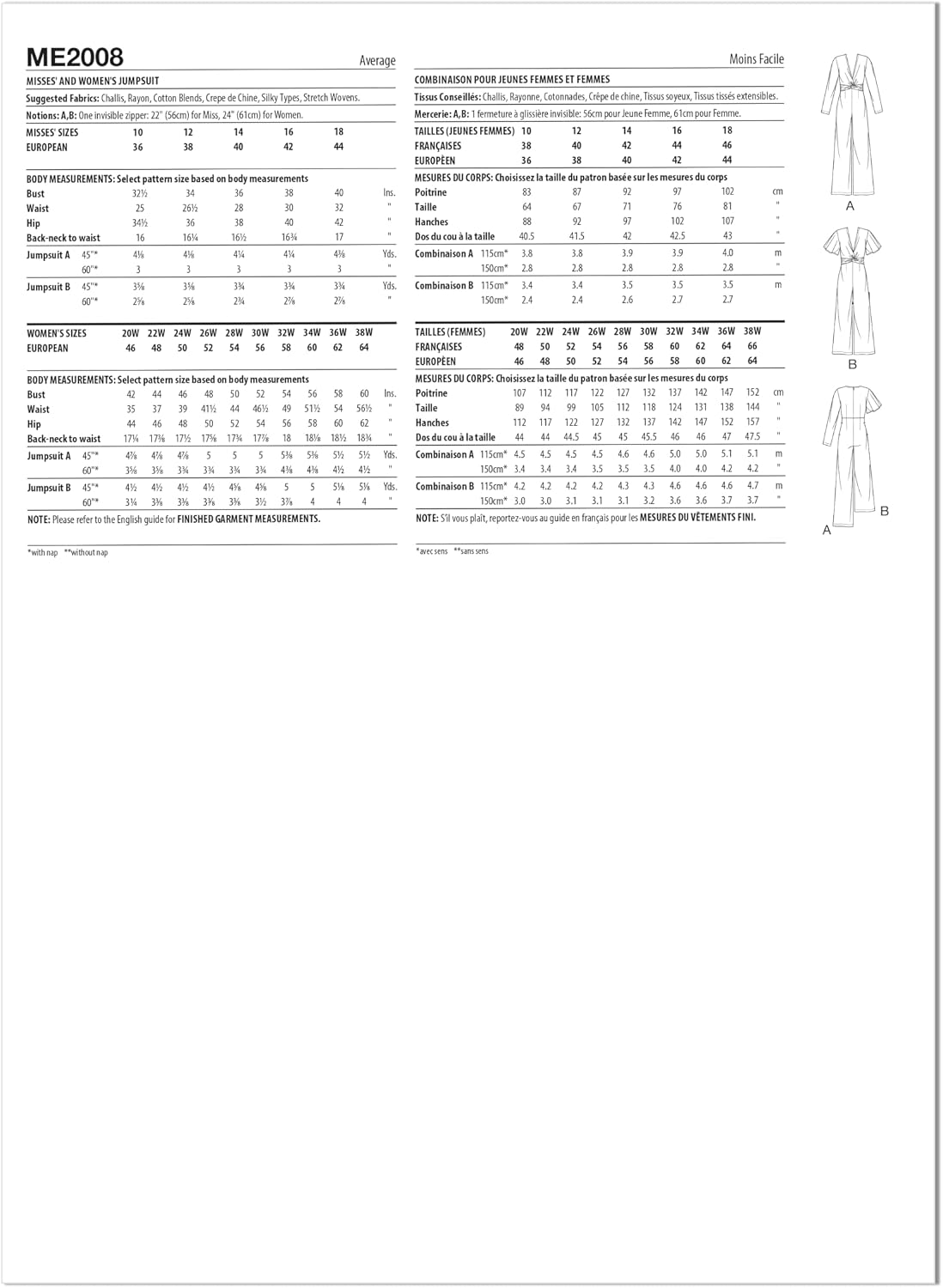 Know Me Misses' and Women's Jumpsuit Sewing Pattern Kit by Handmade Millennial, Design Code ME2008, Sizes 20W-22W-24W-26W-28W