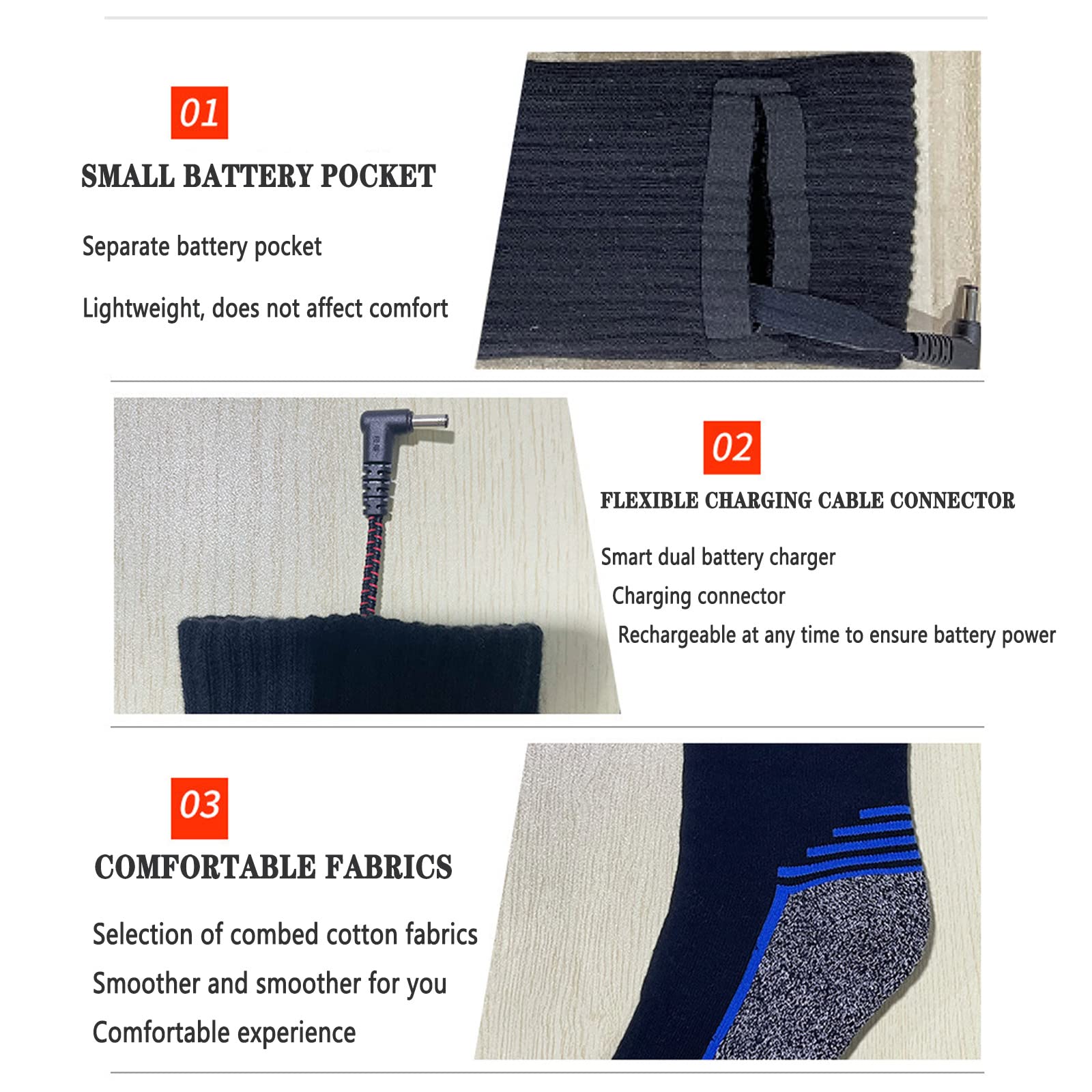 Chaussettes chauffantes électriques pouvant Chauffer Le Mollet, Chaussettes chauffantes Rechargeables 4000 mAh pour Homme et Femme, Chauffage Surround 3D de la Semelle du Pied du Mollet, pour Les SP