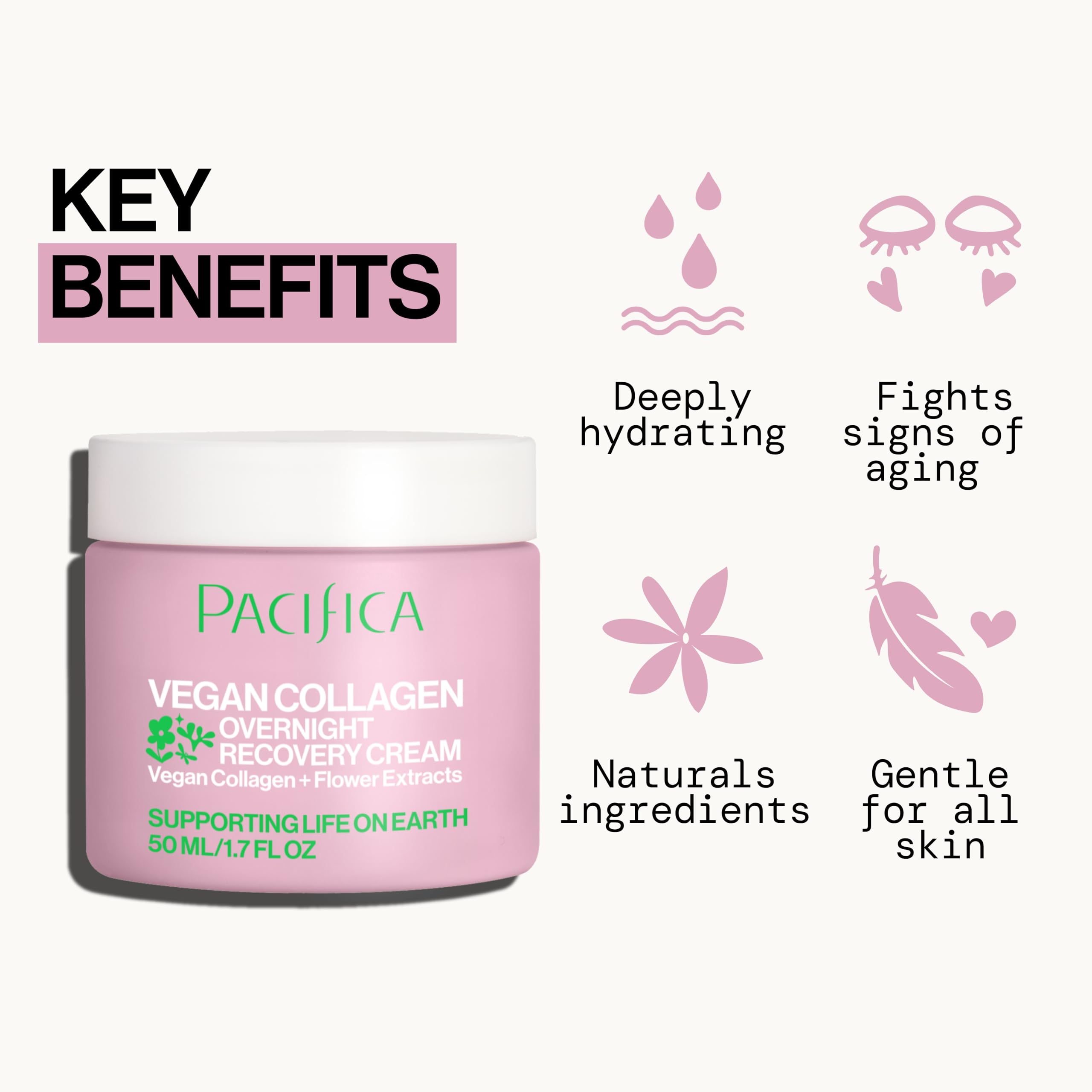Pacifica Vegan Collagen Overnight Recovery Cream For Unisex 1.7 oz Cream