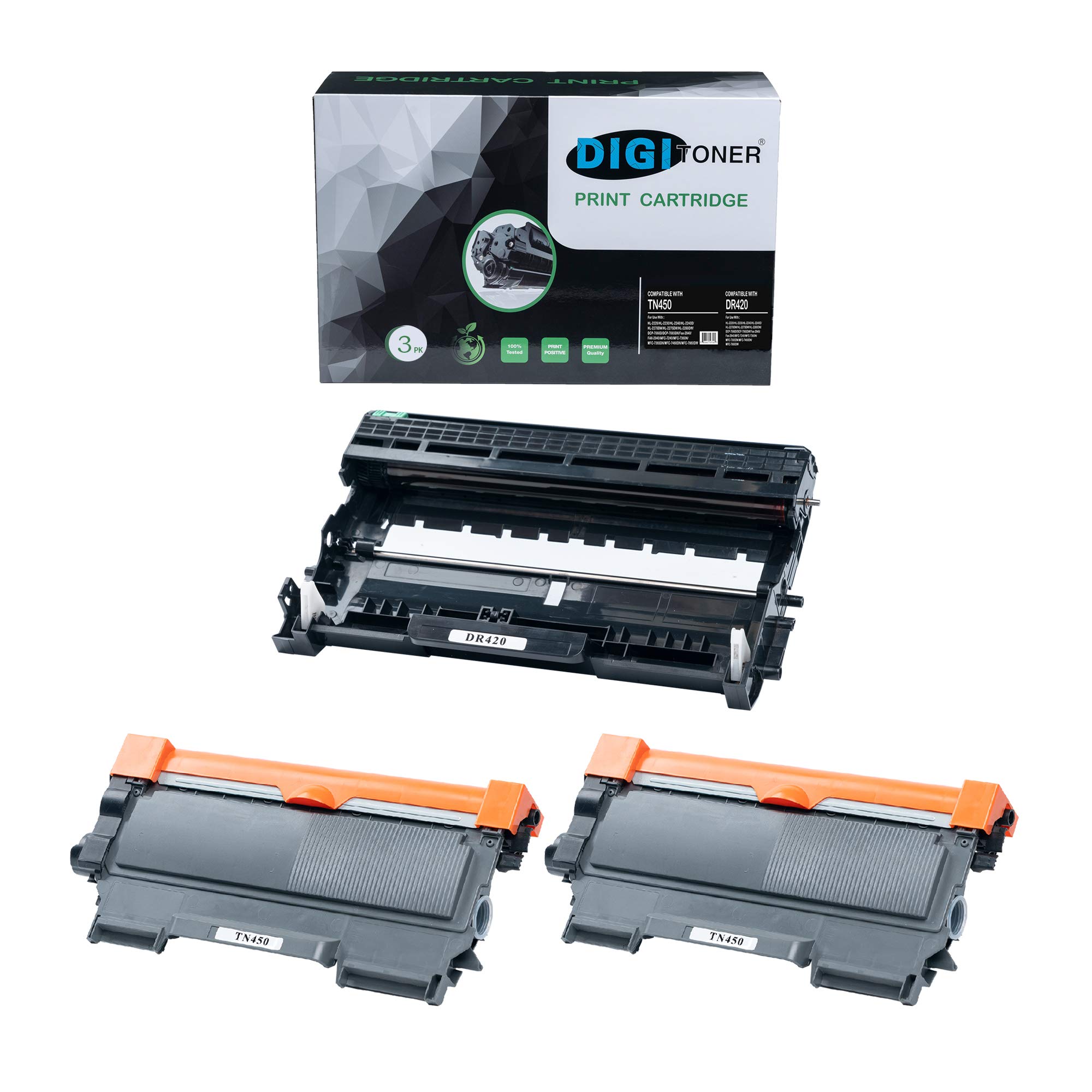DIGITONERCompatible DR420 TN450 Toner Cartridge & Drum Unit Set Replacement for DR-420 TN-450 Black, High Yield, 1 DR420 + 2 TN450 [1+2 Pack]