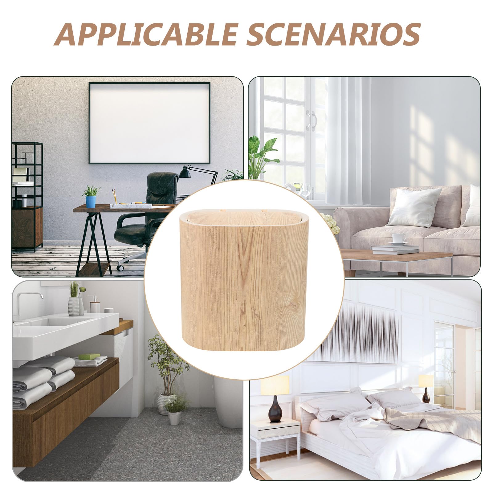 Papelera Estrecha para Baño y Oficina con Tapa a Presión Higiénica, Cubo de Basura de Plástico Beige Adecuado para Cocina y Espacios Reducidos