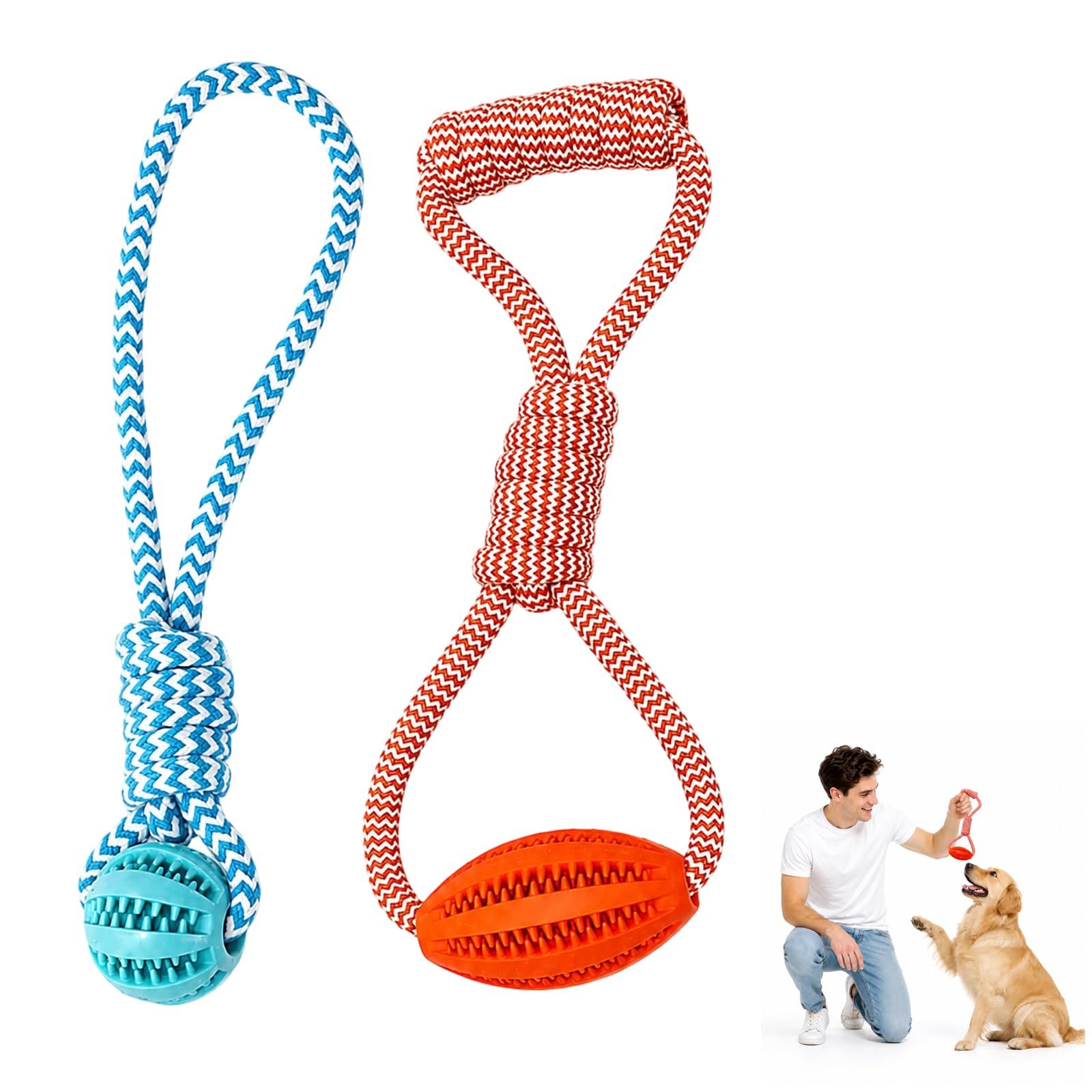 QhgPnt 2Pcs Dog Ball on Rope, Interactive Tug Toy for Dogs, Strong Ball on a Rope for Dogs, Dog Rope Toy Effective Teeth Cleaning for Teeth Cleaning, Suitable for various gaming scenarios