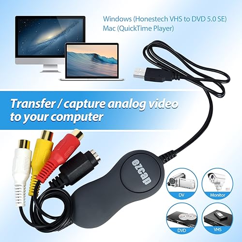 Miniatura 2 de Mwin Tarjeta de captura de video USB 2.0, convertidor VHS/VCR a digital, digitalizar video analógico para Mac o Windows, VHS/VCR/TV a DVD fácil