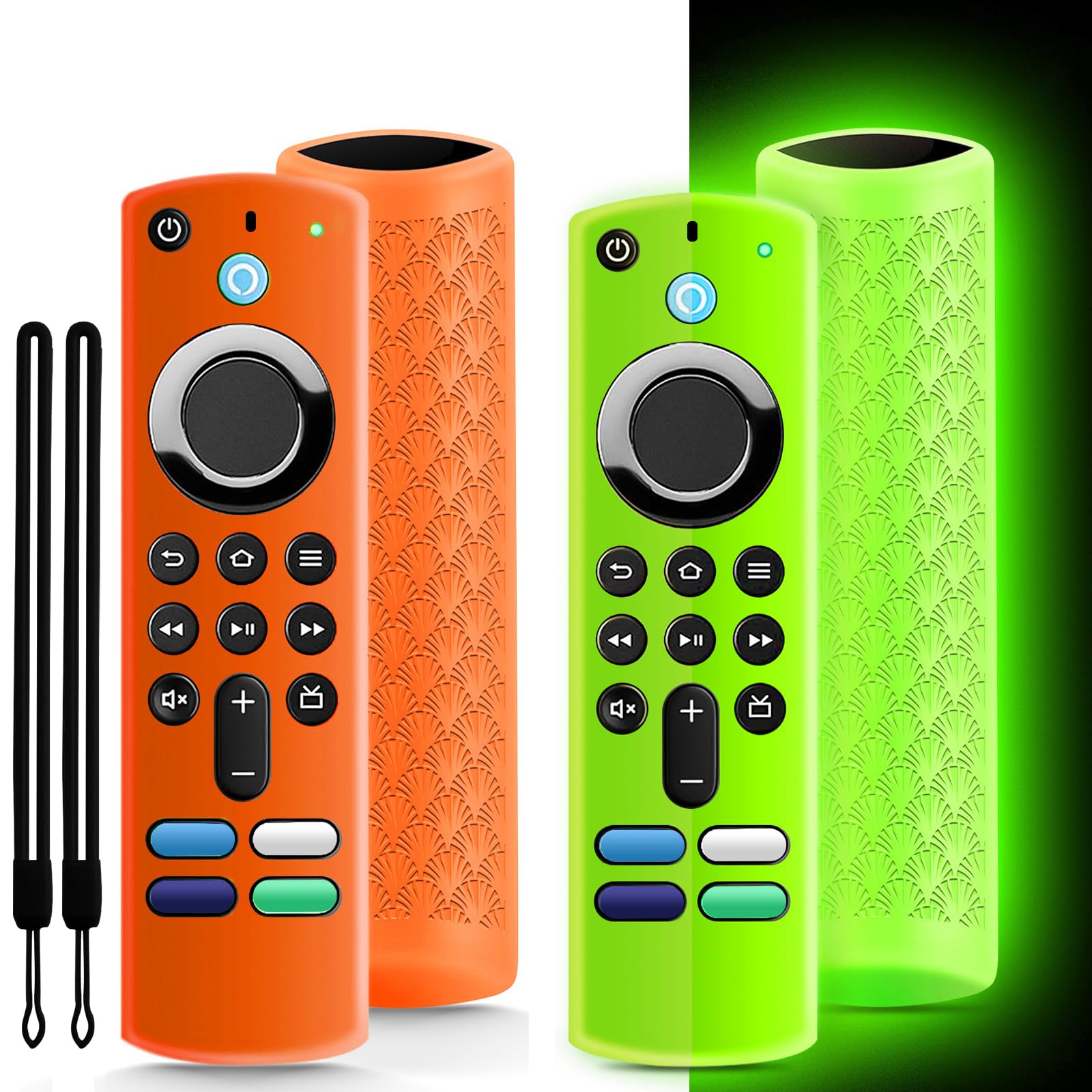 Photo 1 of (2 Pack) Onebom Silicone Protective Remote Cover, Anti-Slip Remote Control Case with Black Lanyard(Glow Green&Not Glow Orange)
