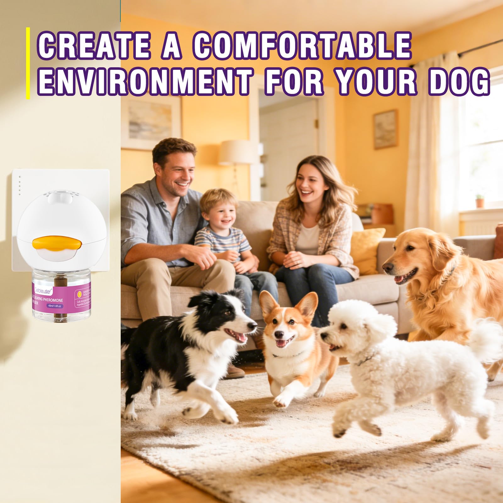 Cielbleu Diffuseur de Phéromones Calmant pour Chien pour Soulager Le Stress, l'anxiété, Les Aboiements et Les Comportements Destructeurs (1 Diffuseur+2 Recharges 48 ML)
