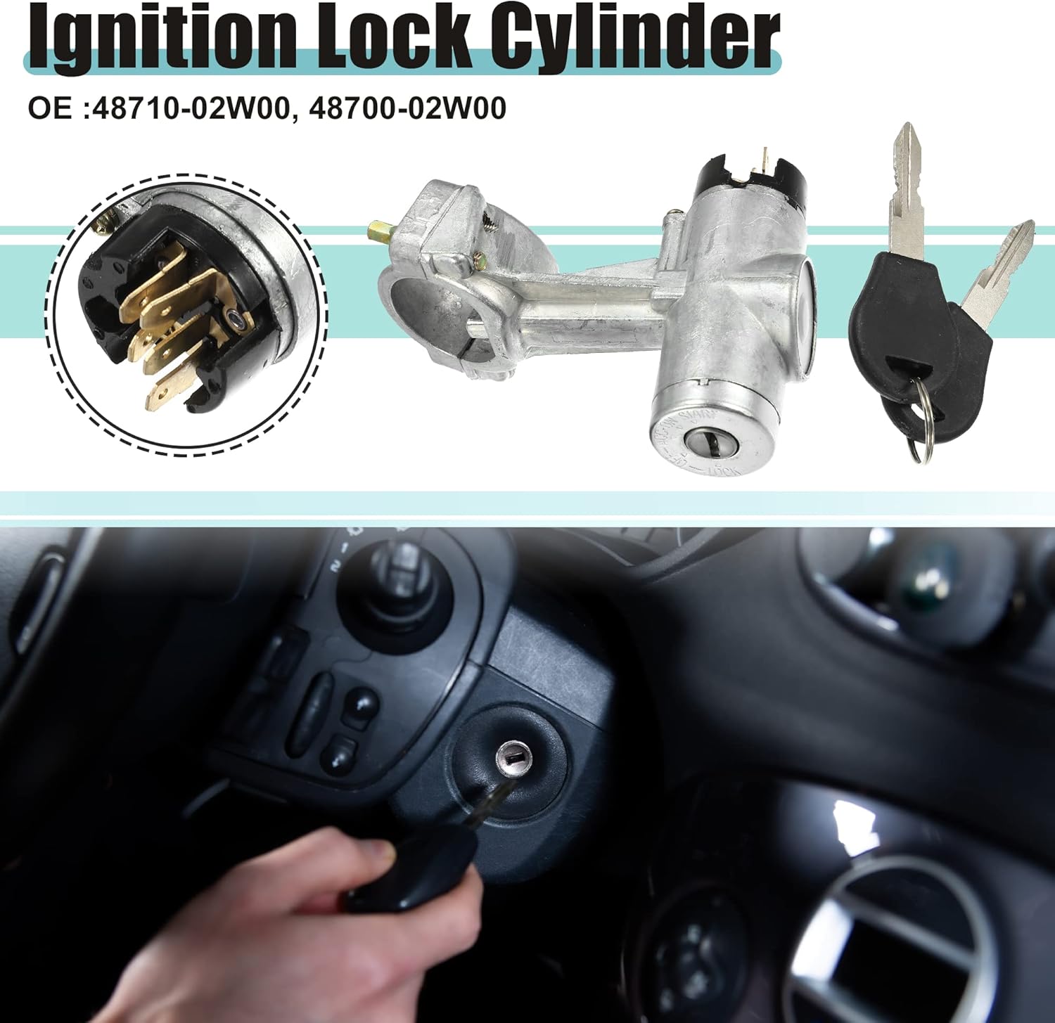 ACROPIX Ignition Switch Cylinder Lock Assembly Fit for Nissan 720 - Pack of 3 Silver Tone