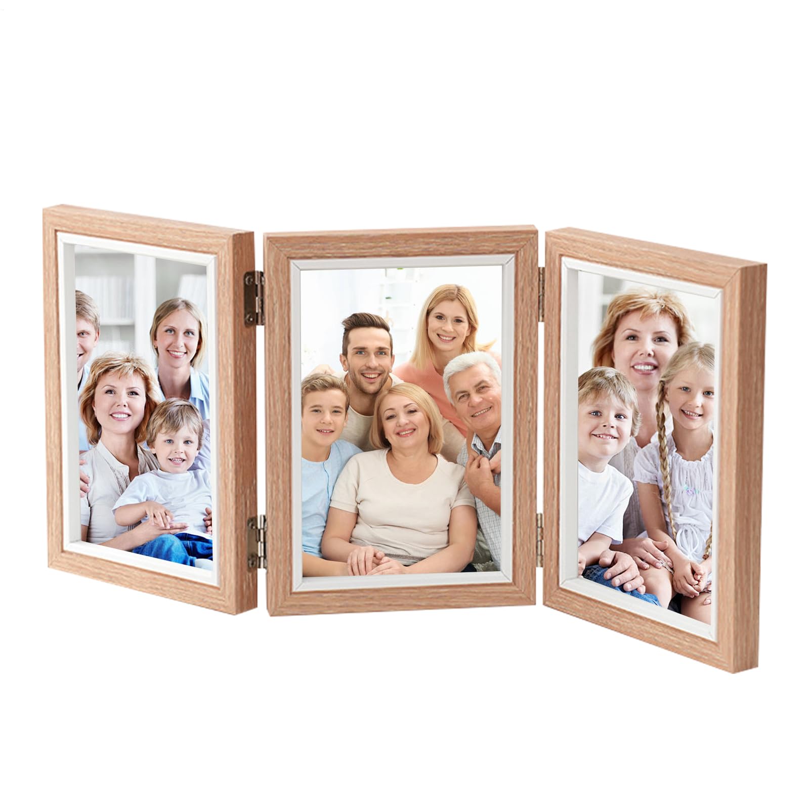 Cadre photo pliable rustique triptyque 10x15 pour mariage et table de chevet