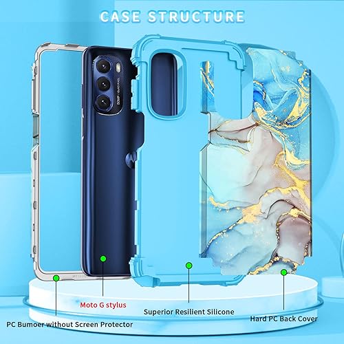 Miniatura 6 de Funda para Moto G Stylus 2022 5G4G, diseño de mármol, tres capas, resistente, protección a prueba de golpes, plástico duro, goma de silicona suave,
