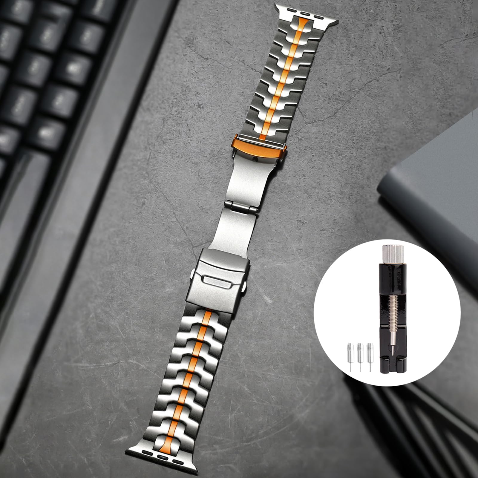SEURE Titan Armband Kompatibel mit Apple Watch Ultra 2/Ultra 49mm,Serie 10 46mm,Serie 9/8/7 45mm,Serie SE2/6/SE/5/4 44mm, 3/2/1 42mm Edelstahl Gliederarmband Sport Ersatzarmbänder
