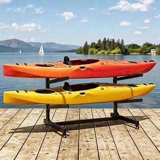 2 Levels Heavy Duty Freestanding Kayak Storage Rack with Lockable Wheels