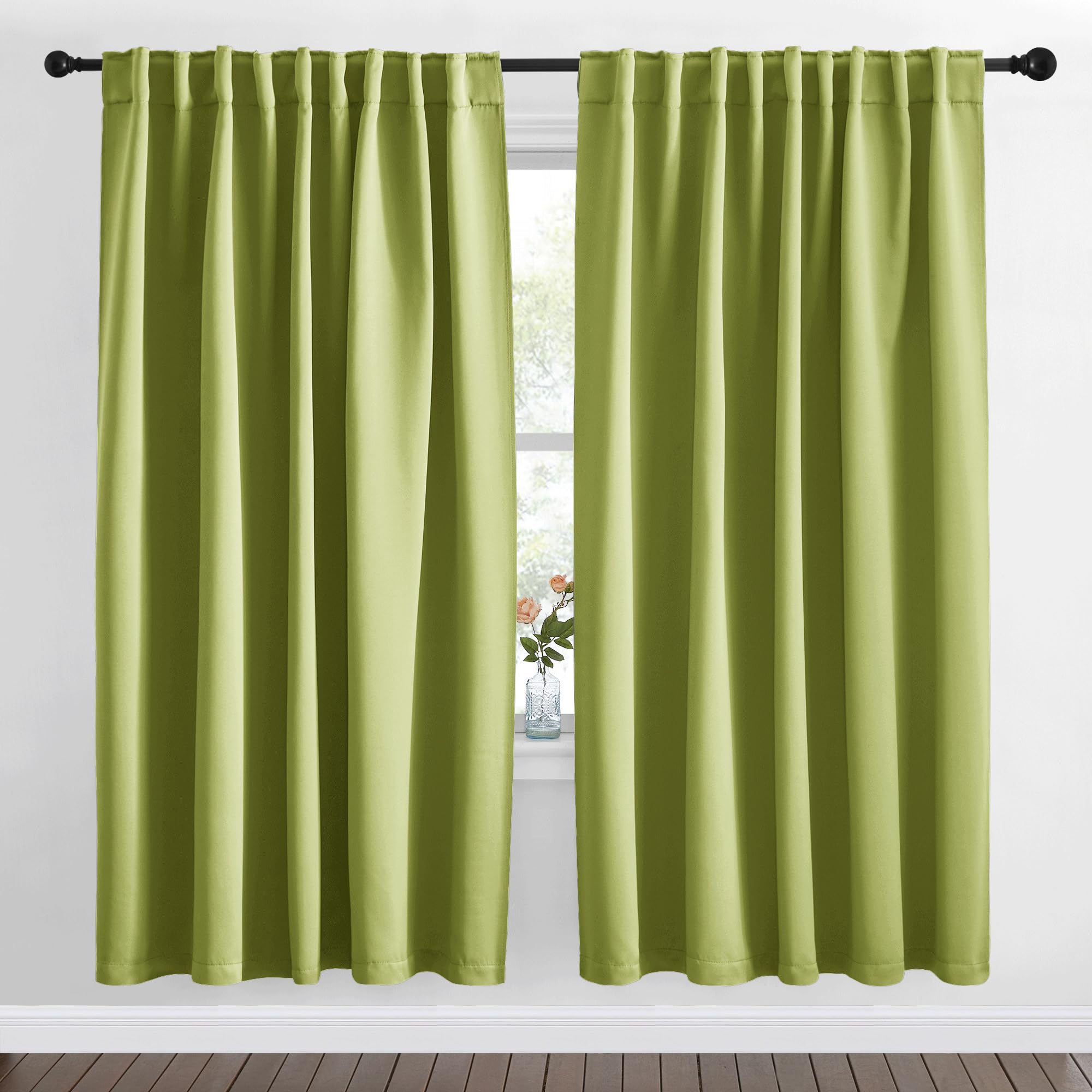 NICETOWN Blackout Curtain Panels Window Draperies - (Fresh Green Color) 62x72 inch, 2 Pieces, Insulating Room Darkening Blackout Drapes for Bedroom, Privacy Doorway Curtain for Door