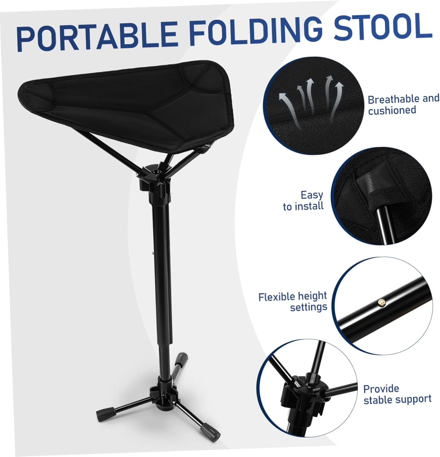 Toyvian Collapsible Folding Stool for Camping and Fishing Portable Height Adjustable Tripod Chair Compact Outdoor Seat for Adults Lightweight Garden Stool