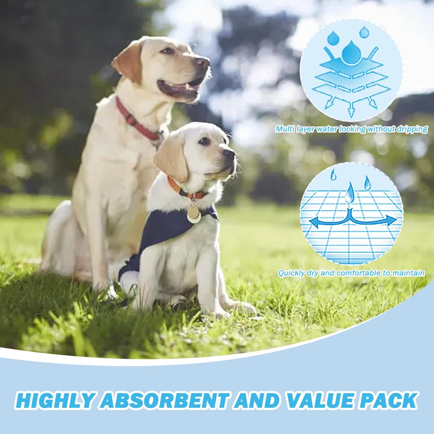 Female Dog Diapers, 5 Bags/50Pcs Disposable Dog Diapers, Elastic Breathable Pet Diapers for Female Dogs, High Absorbent Doggie Diapers (S, 1-2KG)