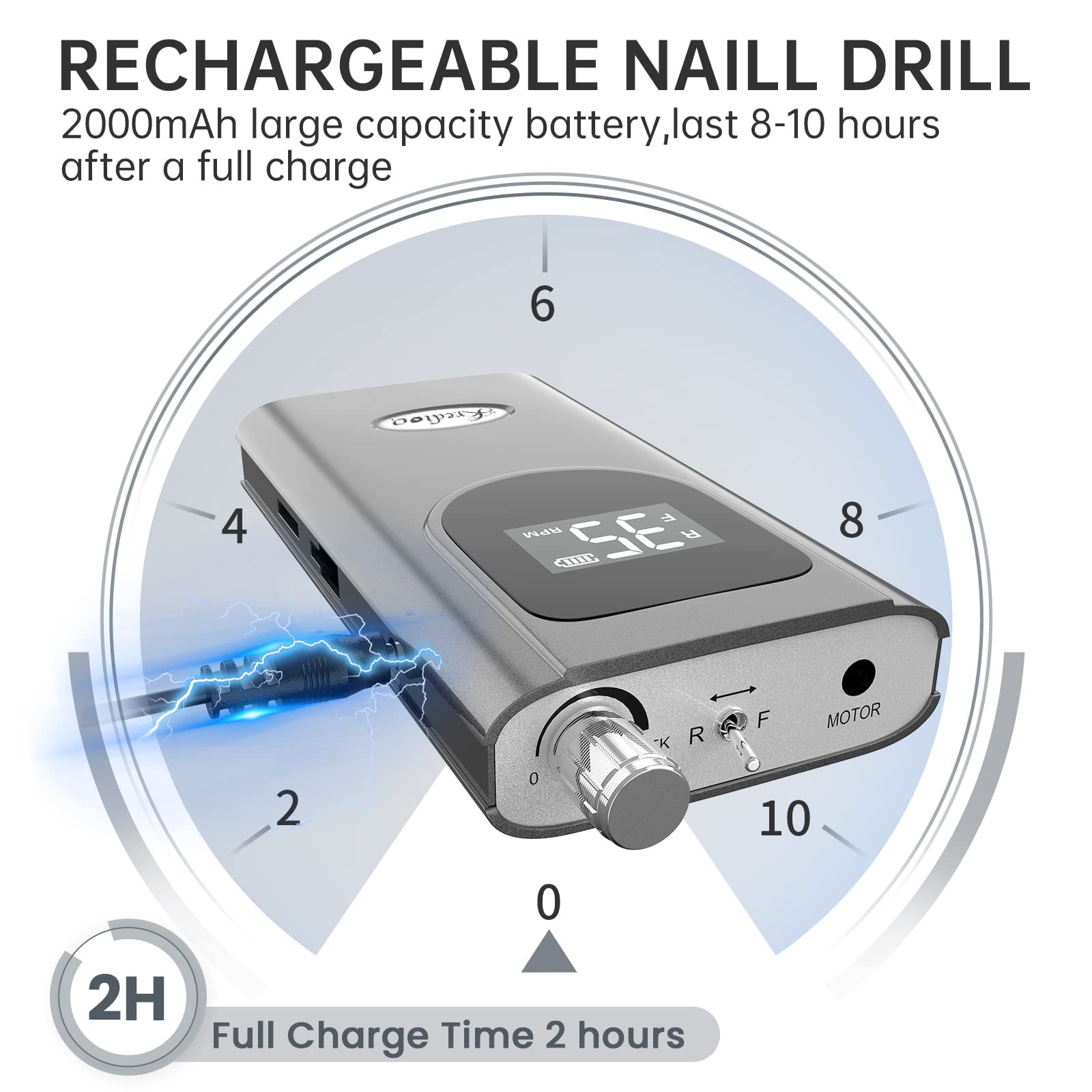 Kredioo Ponceuse pour Ongles Professionnelle Electrique 35000 Tours avec 6 Embouts et Affichage de LCD Puissante Silencieuse pour Manucure Pédicure Cadeau pour Femme