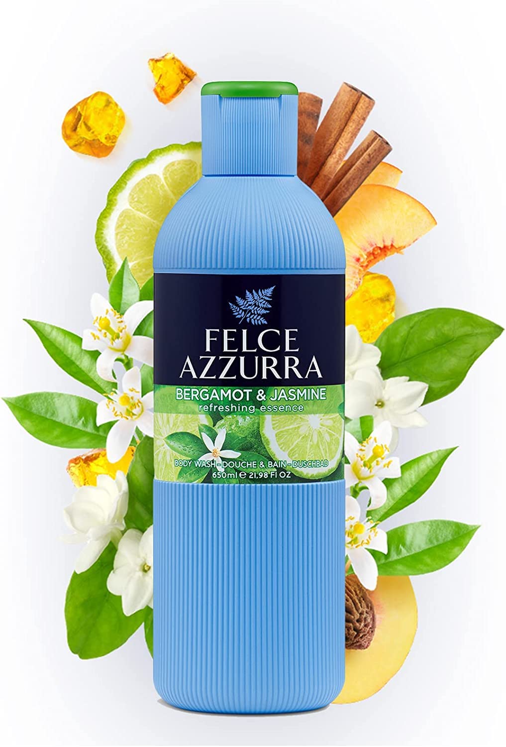 Italian Gourmet bundle - Gel de ducha para Felce Azzurra Mix 12 x 650 ml Classico Bergamota, jazmín Amber Argán, cuidado familiar de Italia + Polpa italiana gourmet