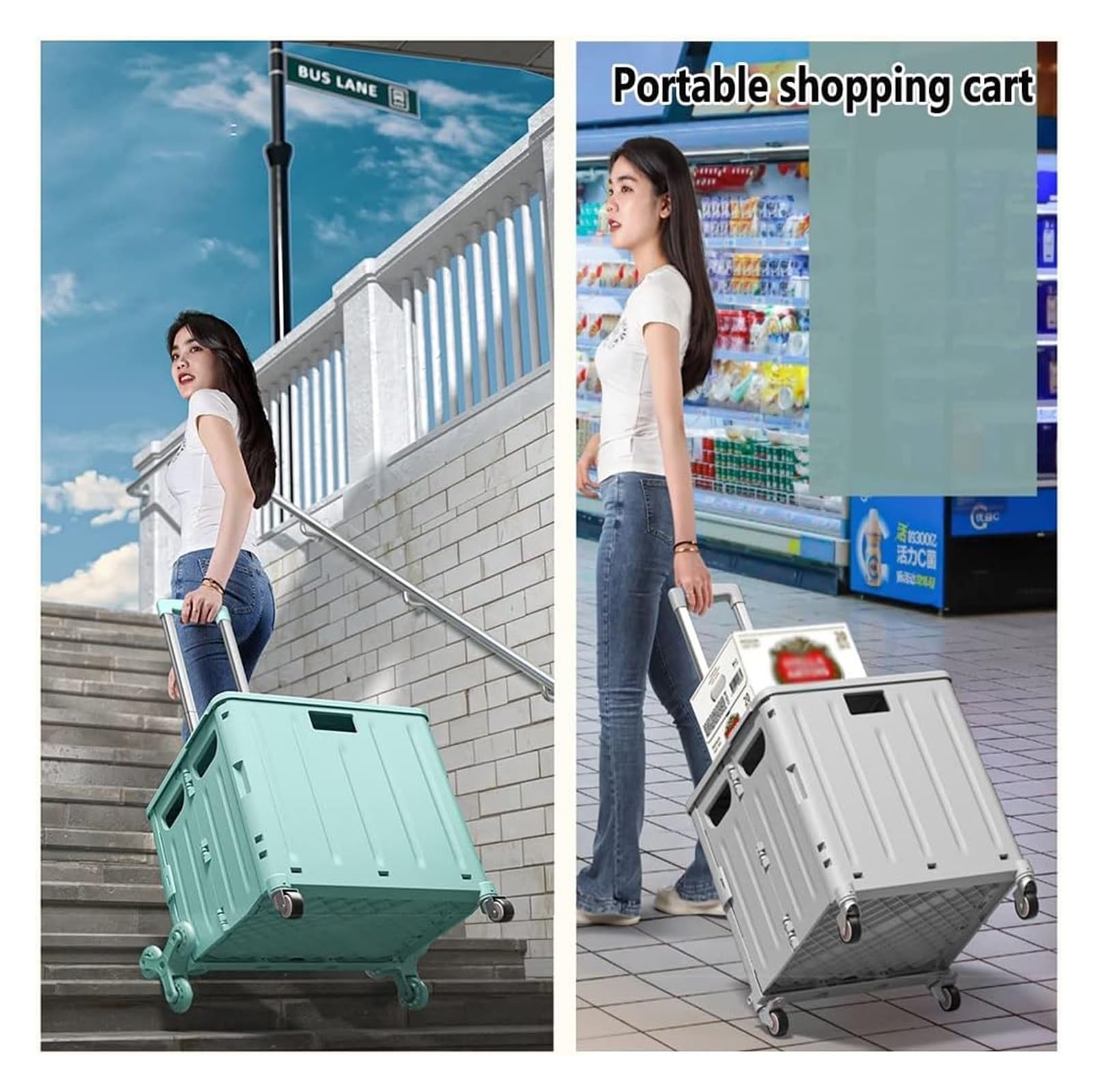 Carrello pieghevole per la spesa con ruote e tettoia, portatile, per generi alimentari e uso esterno, perfetto per un facile trasporto e gite in famiglia