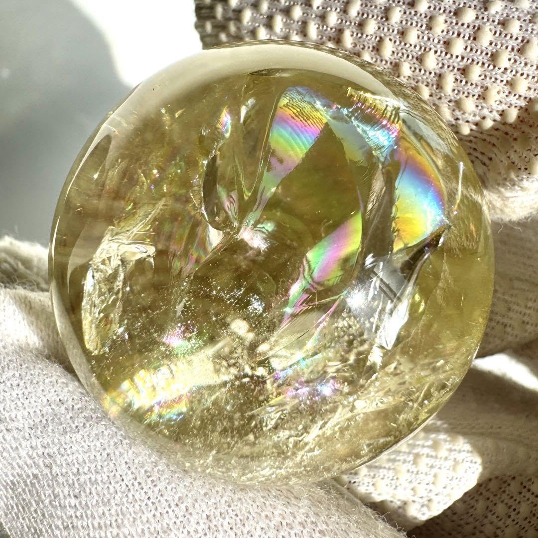 Amazon.co.jp: レインボー シトリン 黄水晶 丸玉 2個セット : 文房具 