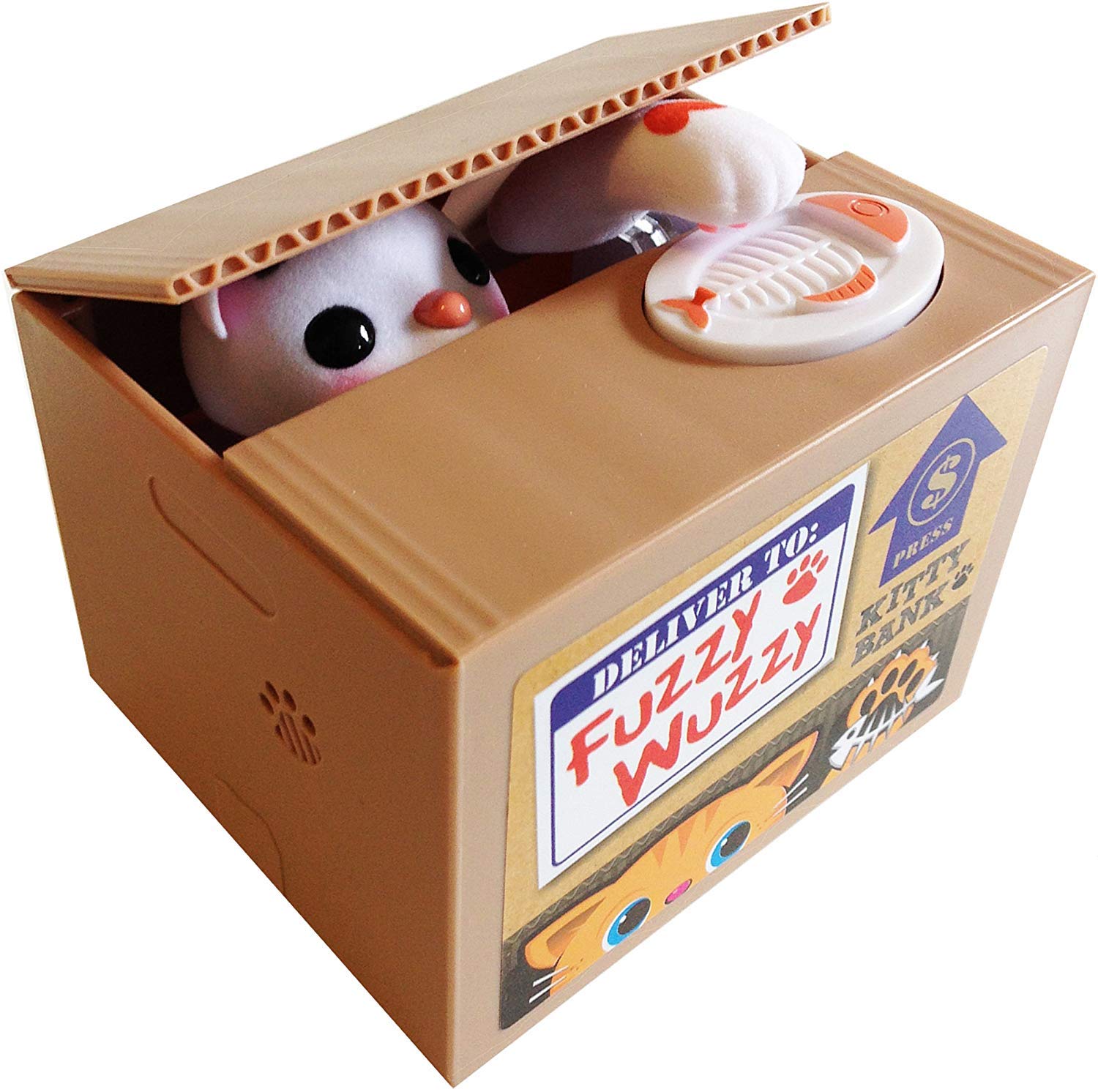 Leading Edge NoveltyFuzzy Wuzzy Kitty Mechanical Bank - White