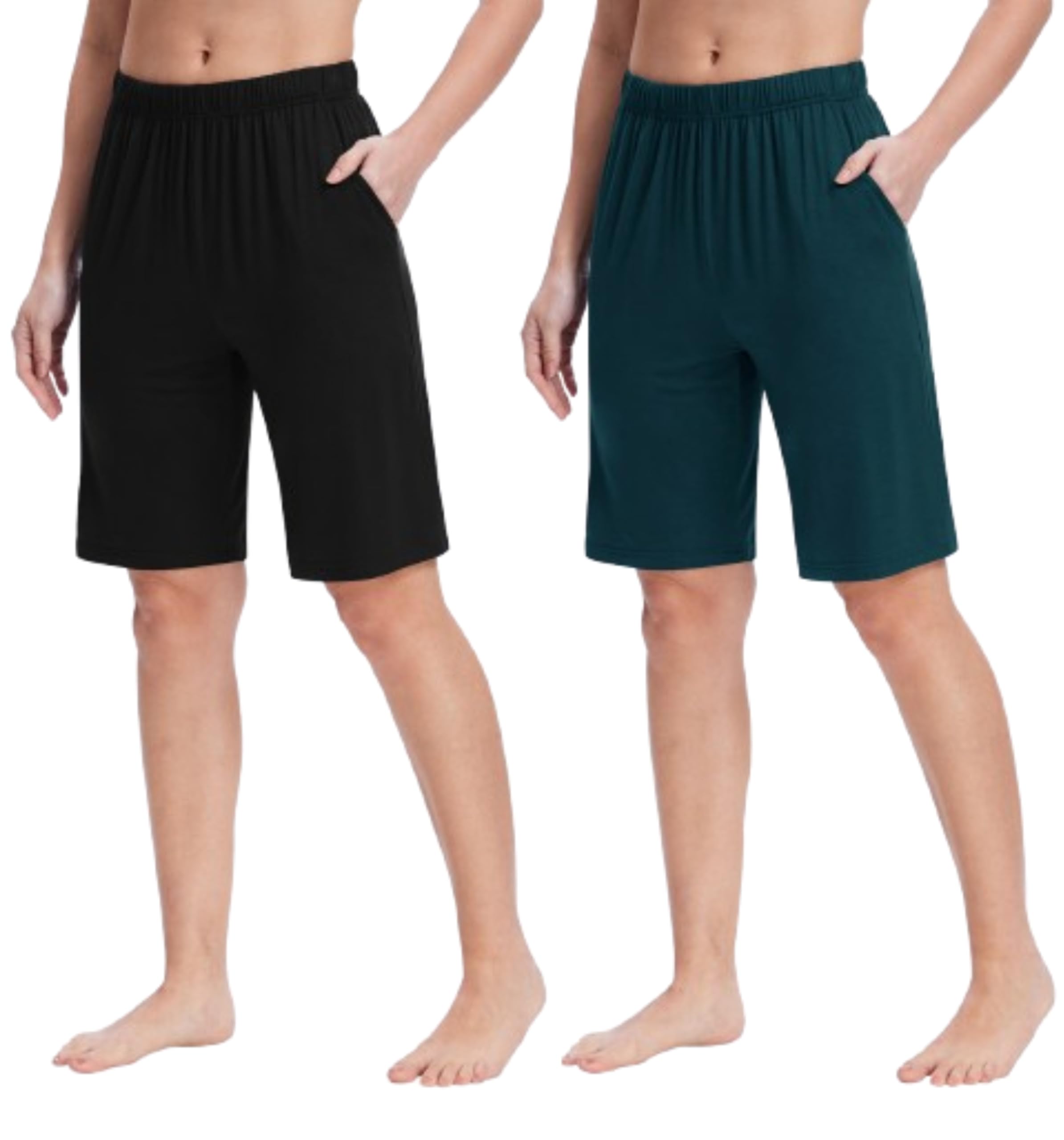 MoFiz Pantaloni Corti Pigiama Donna Pantaloncini Morbidi Shorts al Ginocchio con Tasch e Coulisse