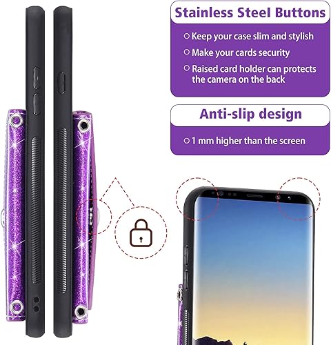 Miniatura 8 de Asuwish Funda de teléfono para Samsung Galaxy Note 8 con protector de pantalla de vidrio templado y correa cruzada, cordón para tarjeta de crédito,