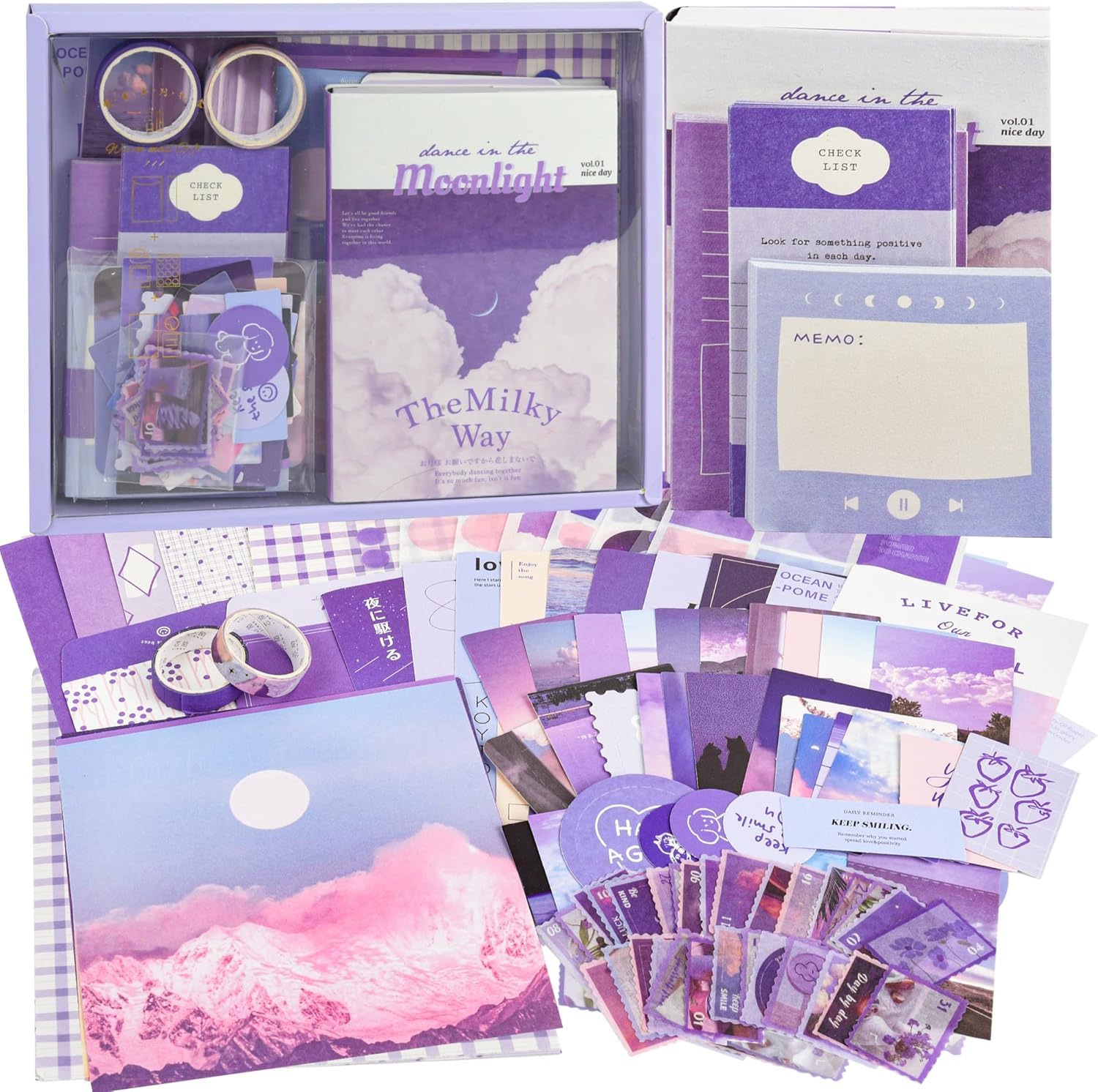 Shopping Mart 348Pcs Vintage Scrapbook Moonlight Set for Art Journaling Bullet, Planners DIY Paper Stickers, Craft Kits Notebook, Collage Album Aesthetic Sticker