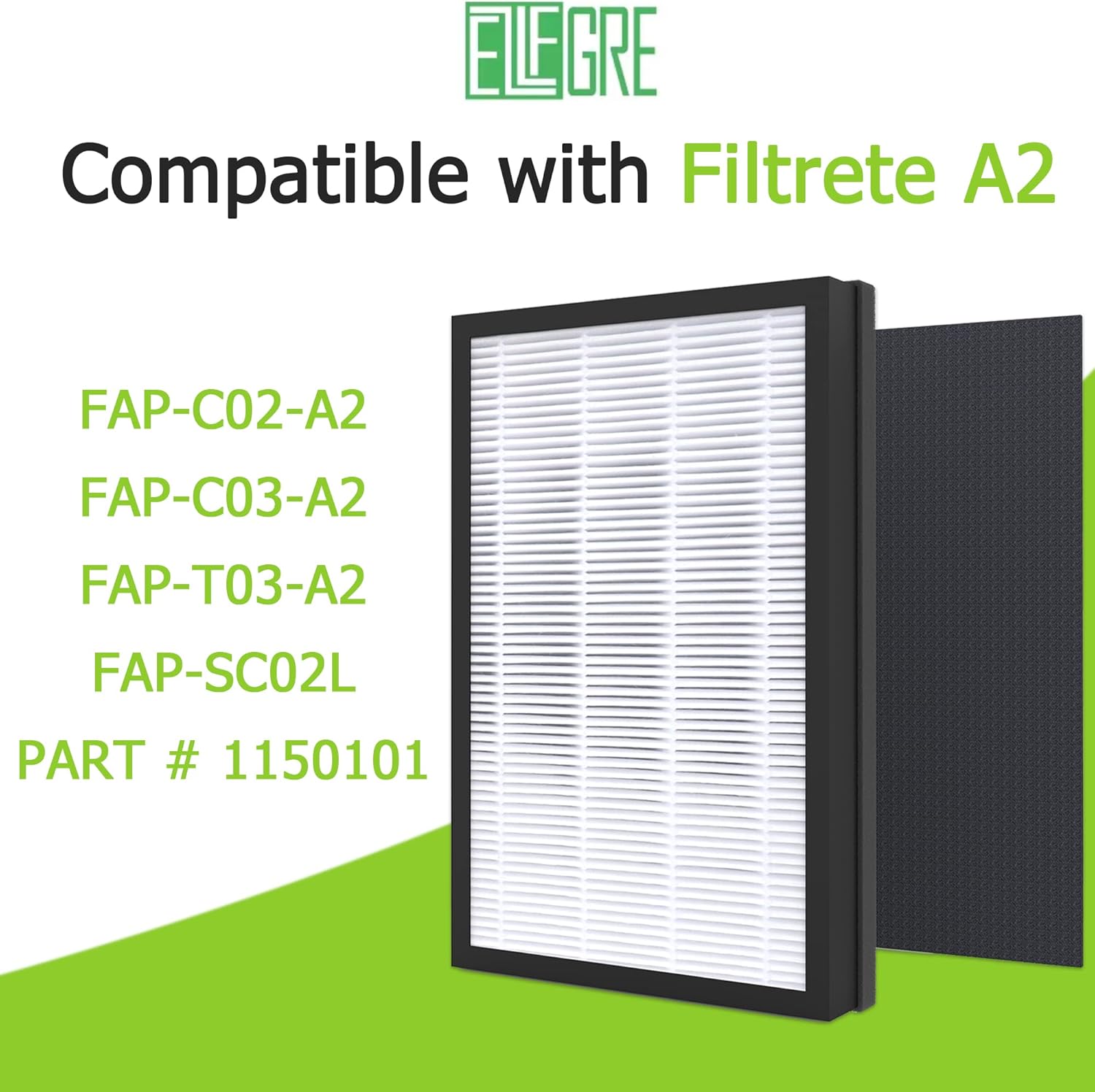 2-Pack A2 H13 HEPA Replacement Filter, Compatible with Filtrete 3M A2 Room Air Purifier FAP-C02-A2, FAP-C03-A2, FAP-T03-A2, FAP-SC02L, Part No.1150101