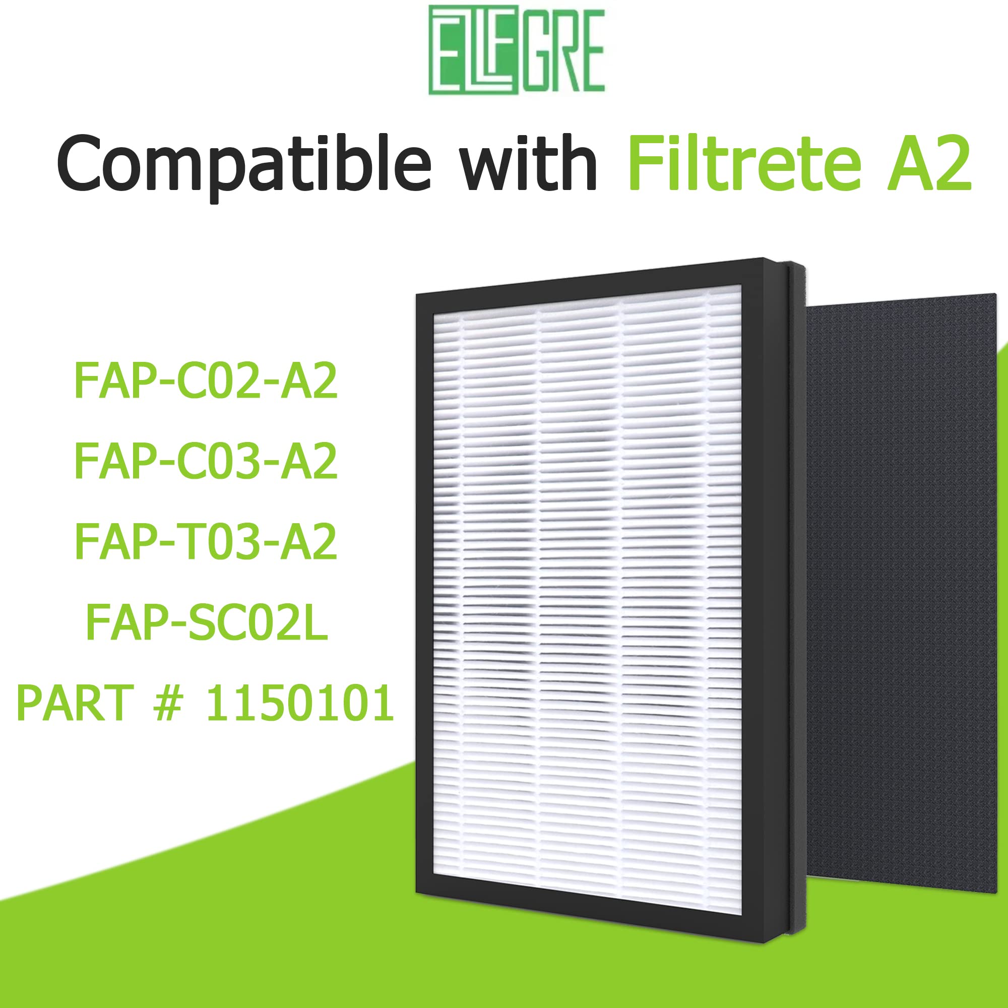 2-pak filtrów zamiennych HEPA A2 H13, kompatybilny z oczyszczaczem powietrza pokojowego Filtrete 3M A2 FAP-C02-A2, FAP-C03-A2, FAP-T03-A2, FAP-SC02L, nr części 1150101