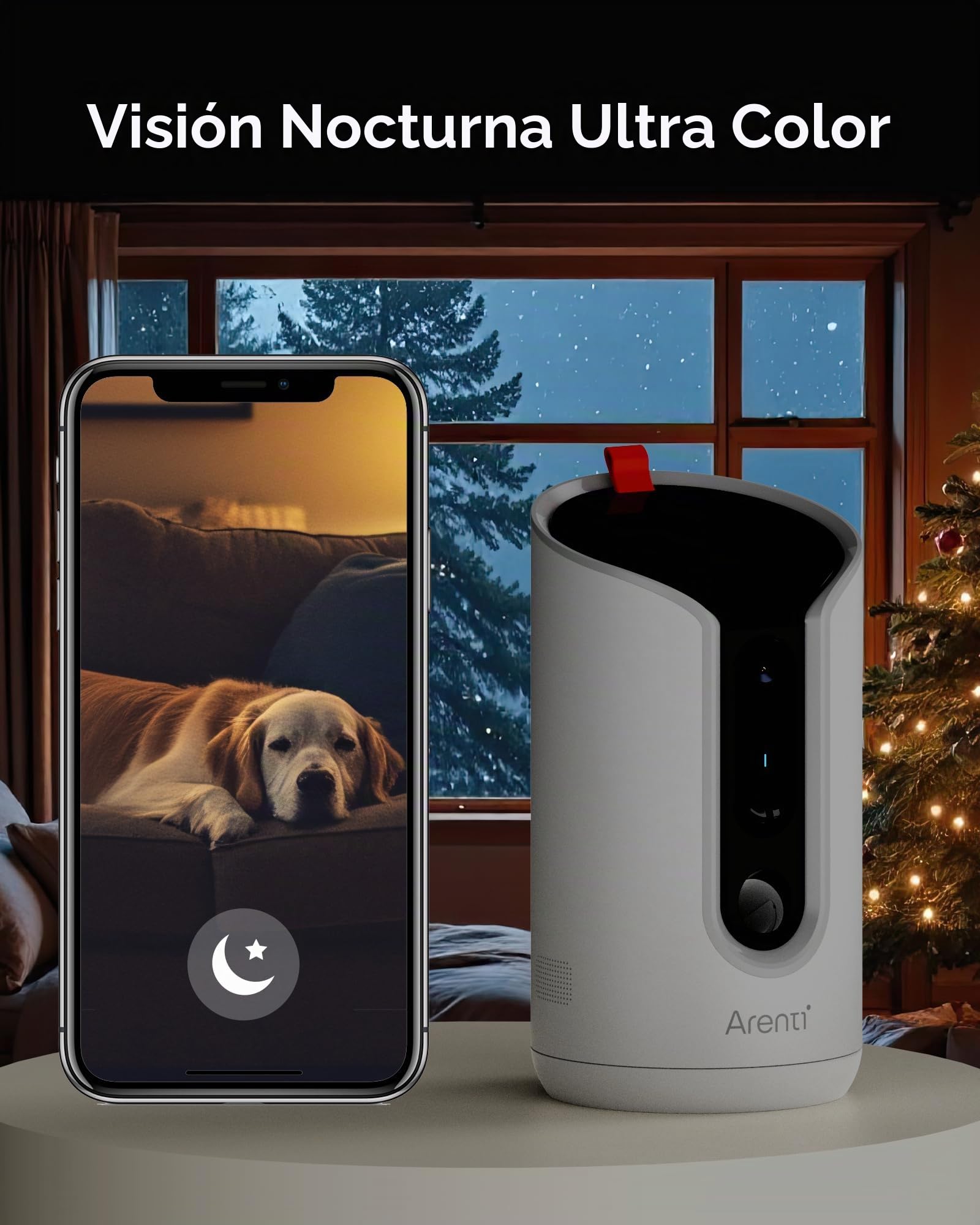 ARENTI Comedero Automático para Mascotas con Cámara WiFi, Cámara de Vigilancia con Comedero, Camara para Perros/Gatos, Alarma Inteligente/Visión Nocturna, Compatible con Alexa