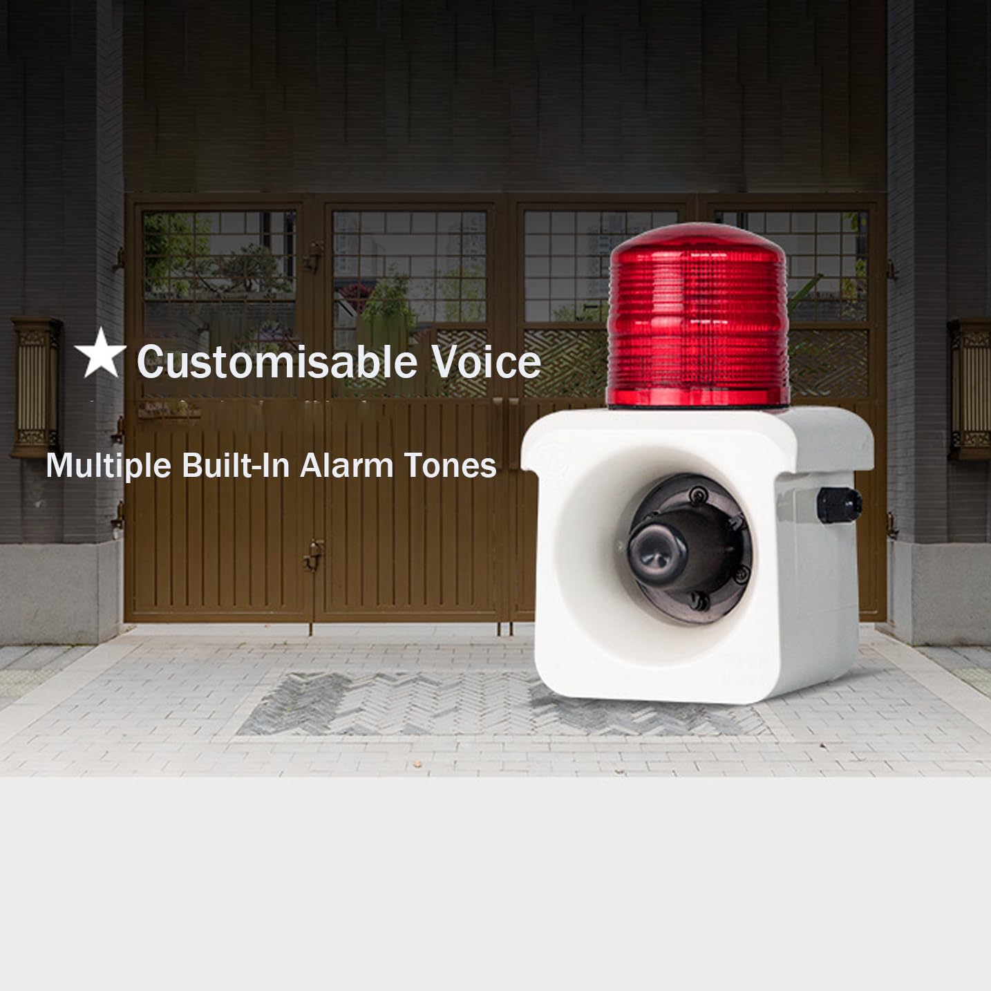 Alarma de Seguridad con luz y Sirena, Sirena Industrial con luz y Sonido, IP65 Resistente al Agua, con Mando a Distancia, para Seguridad doméstica, residencial e Industrial.