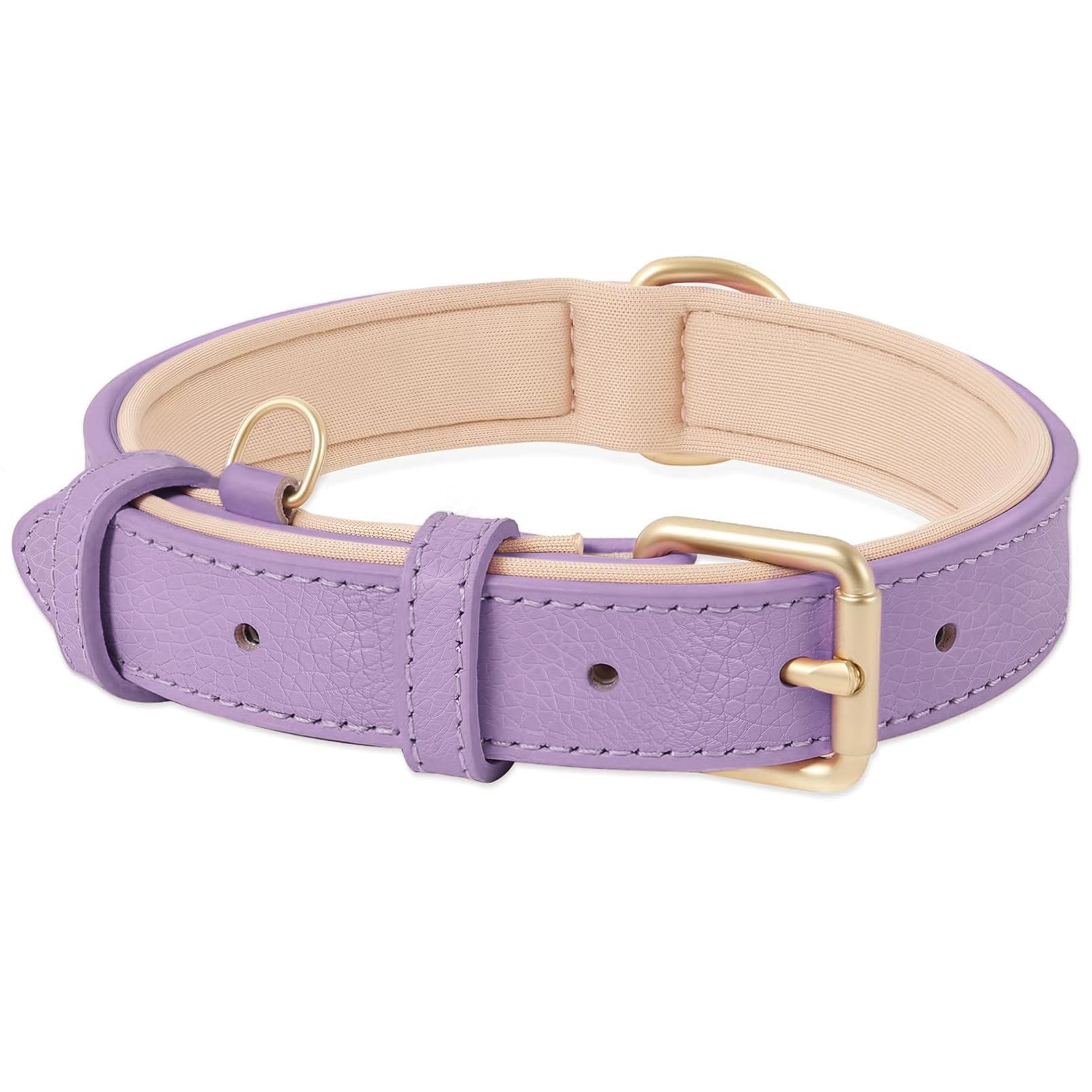 HEELE Soft Leather Dog Collar Breathable Padded with D Ring, New Pad Colour, Adjustable Classic Dog Pet Collar for Small Medium Large Dogs, Lilac, XS — image 1