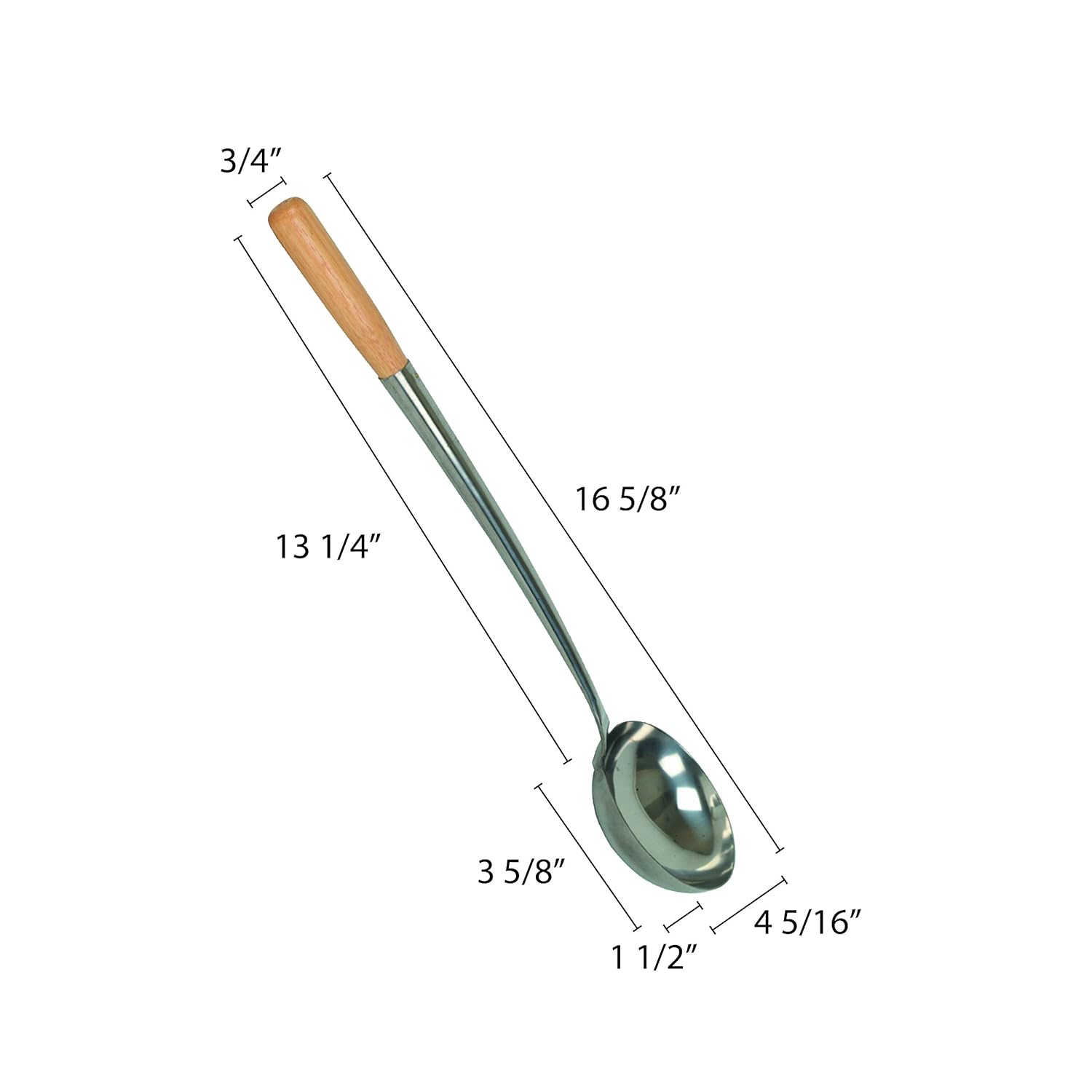 Thunder Group Wood Handle, 6-Ounce Ladle, 1 x 16.75 x 1 inches, Silver (Model: SLLD309)