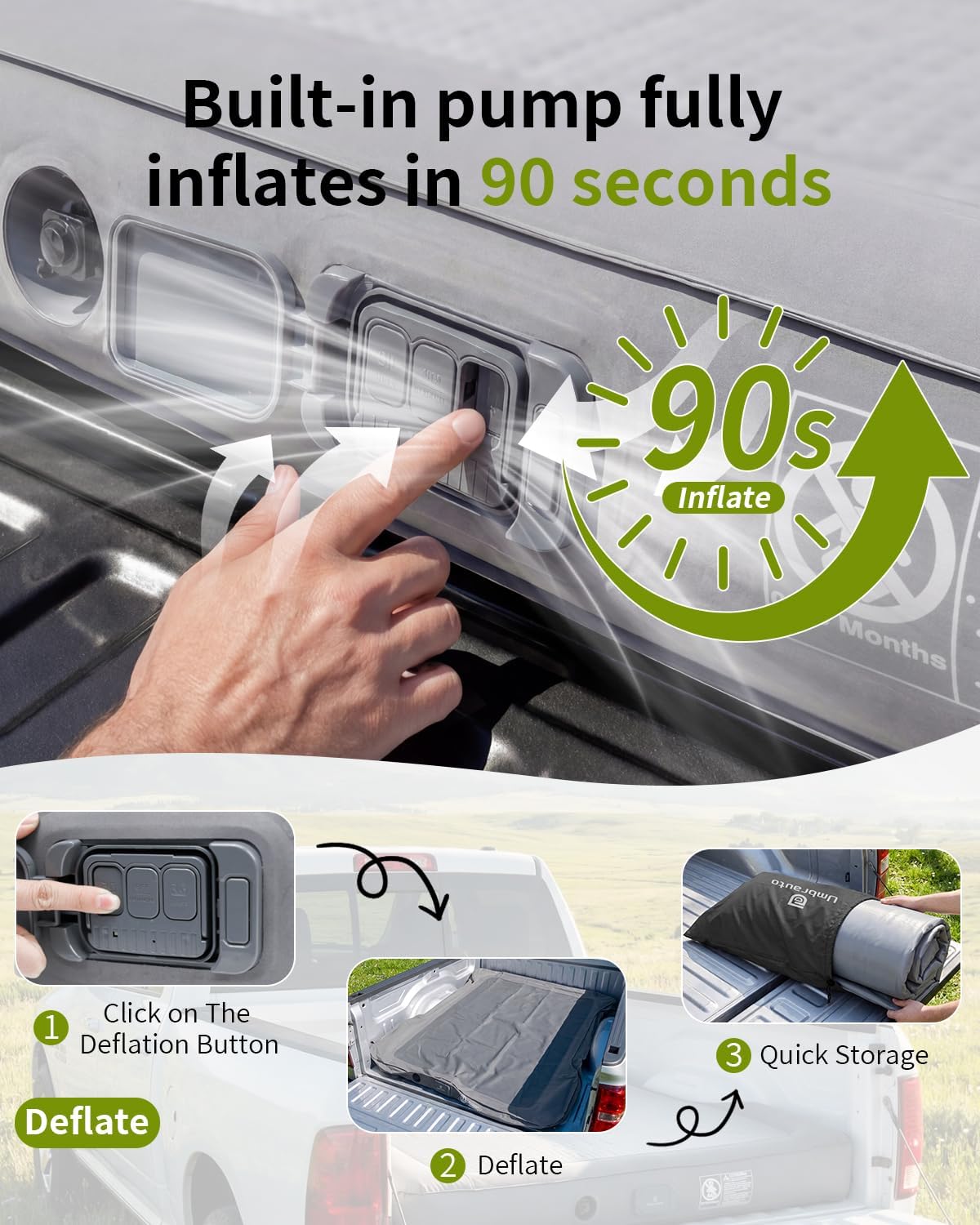 Umbrauto Premium Drop-Stitch Truck Bed Air Mattress for 6-6.5 ft Full Size Bed, Sag-Resistant Waterproof Firm Sleeping Pad for Truck Tent Camping, Dark Grey image 5