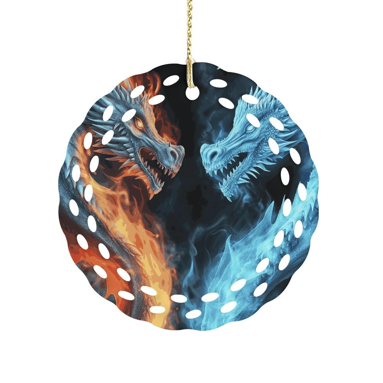 Btcowzrv Style Ice And Fire Dragons Ceramic Ornament,Round Ornaments With Hole Easy To Hang,Hanging Ornament For Wedding Party Home Window Garden Christmas Day Decor