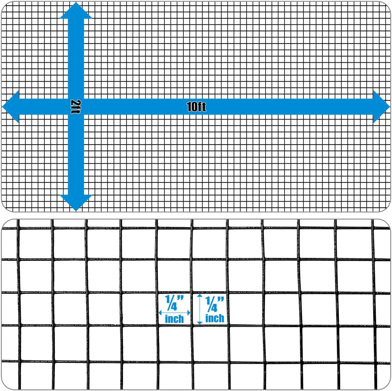 Fencer Wire Vinyl Coated 23 Gauge Welded Fence Wire Roll, Mesh Size 1/4-Inch x 1/4-Inch, Black Garden Fencing Wire Grid Hardware Cloth, Poultry Chicken Fence Rolls, Multiple Use for Home Improvement