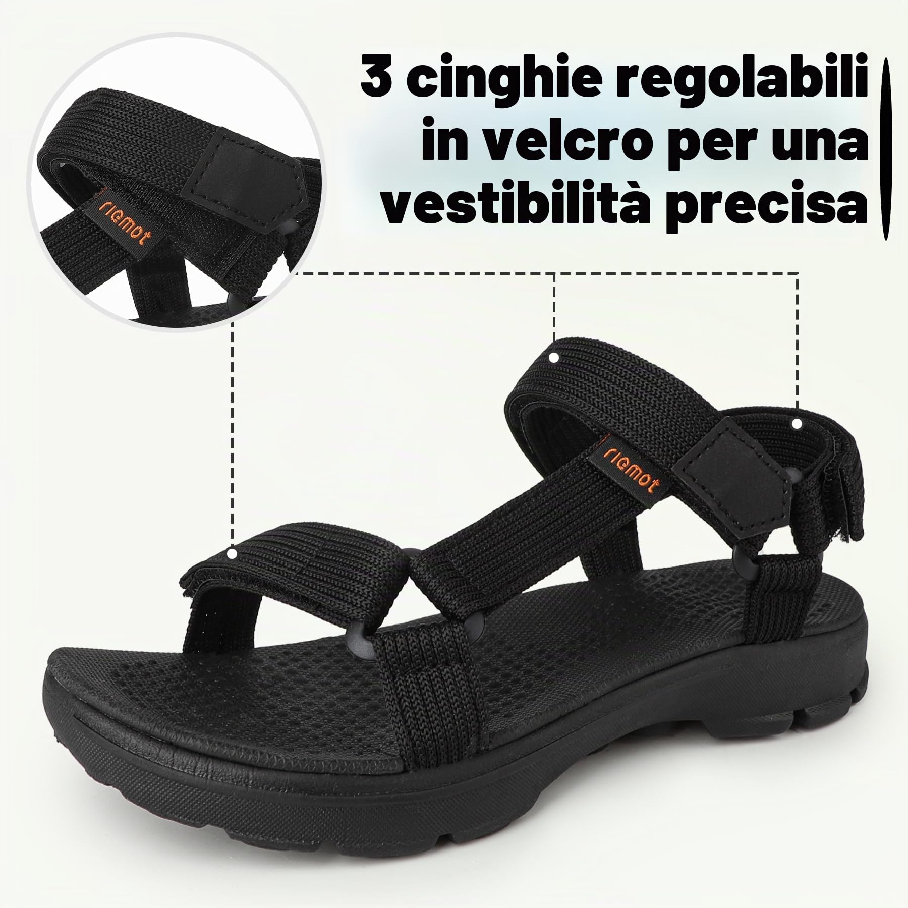 riemot Sandali Sportivi da Donna Uomo per Esterno, Trekking e Tempo Libero, Sandalo Comode, Antiscivolo, Leggere e Regolabili, Estive Scarpe per Escursionismo, Spiaggia e Attività Outdoor
