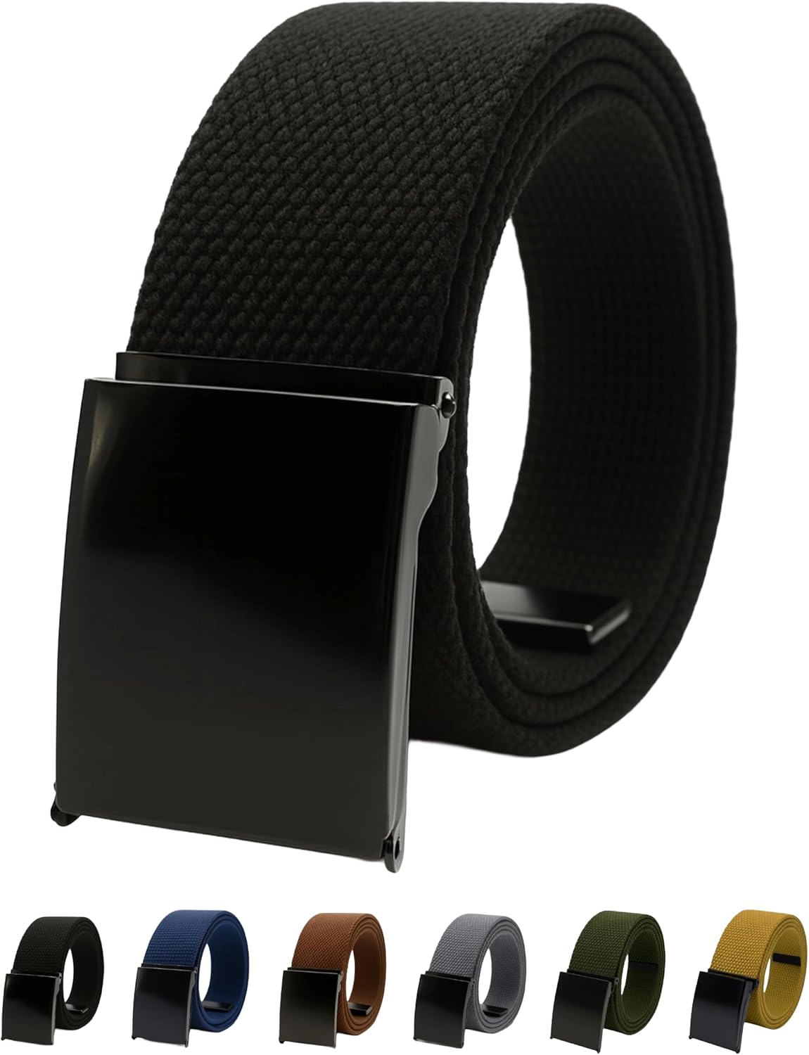 Canvas Belt Web Belt Military Belt Golf Belt with Black Flip-Top Buckle and Tip Waist Size Up to 55" Long Black Buckle