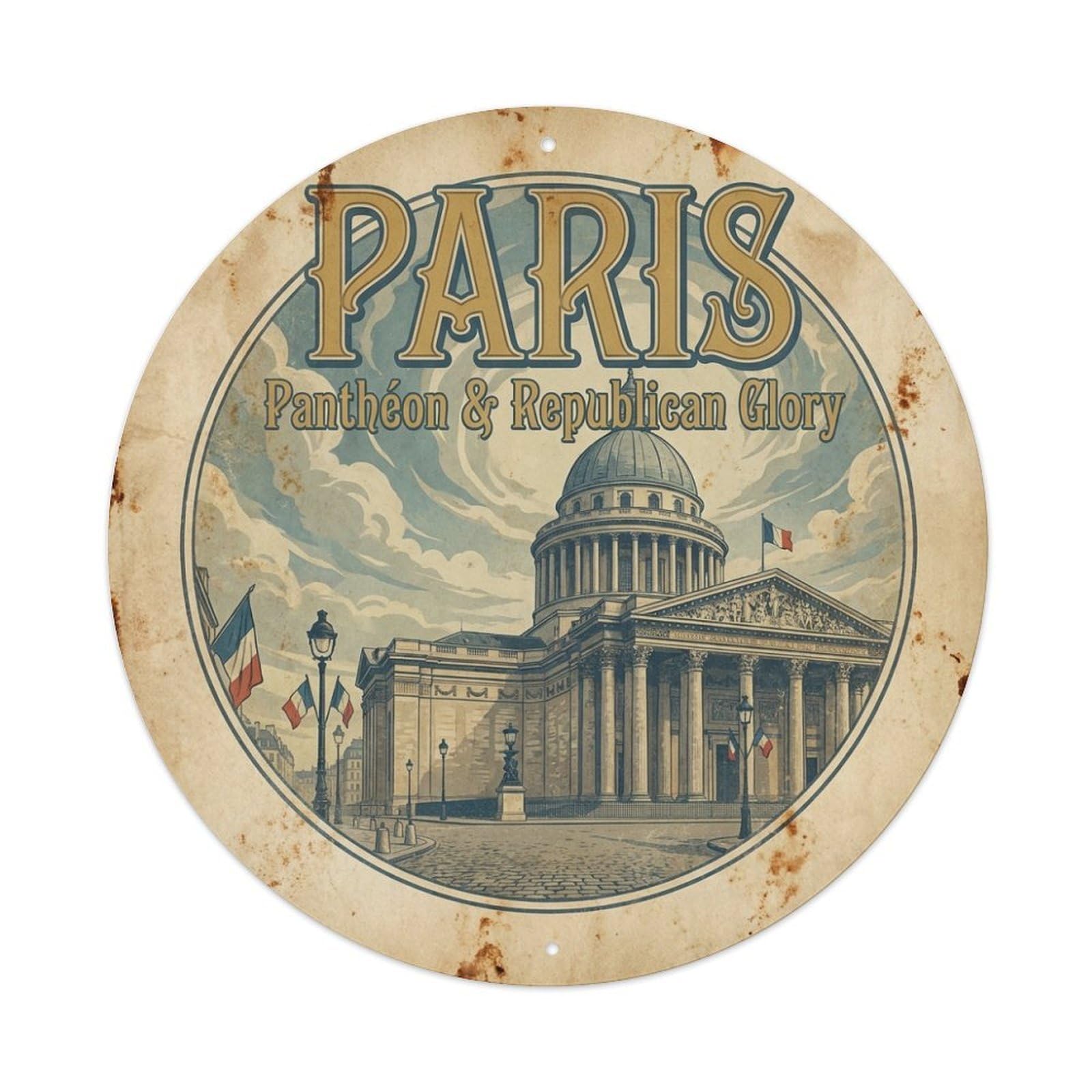 Olhnbad Style Paris Pantheon Heritage Dome City Travel Retro Metal Tin Sign
