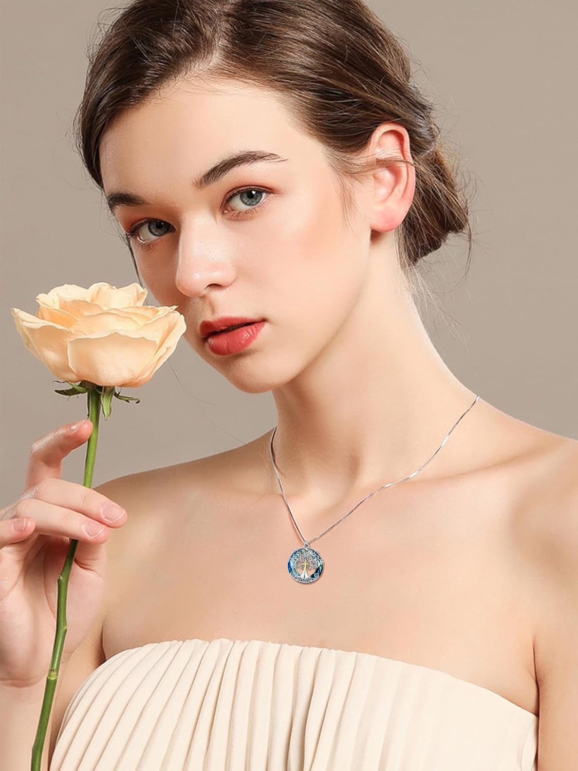 TOUPOP Tree of Life Necklace 925 Sterling Silver Celtic Knot Tree Pendant Jewelry with Blue Crystal Christmas Gifts for Women