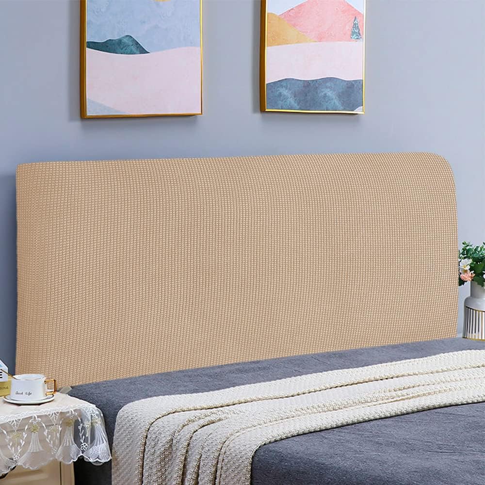 GAWEKIQE Stretch Jacquard King Bed Headboard Slipcover Universal Dust-Proof Decorative Furniture Cover Thick Fabric Soft Bed Head Cover for Bedroom Decor (Khaki)