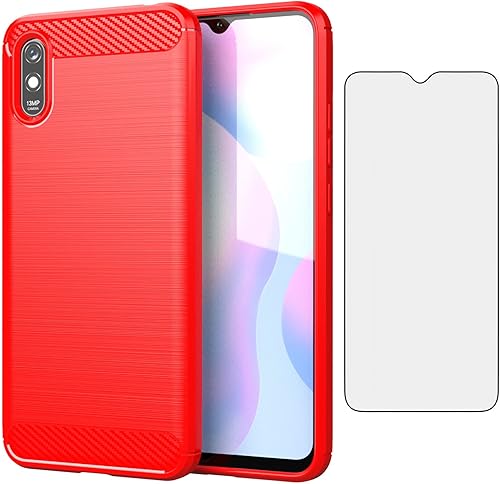 Asuwish Funda de teléfono para Xiaomi Redmi 9A Redme 9i con protector de pantalla de vidrio templado y accesorios de celda suave y delgada de