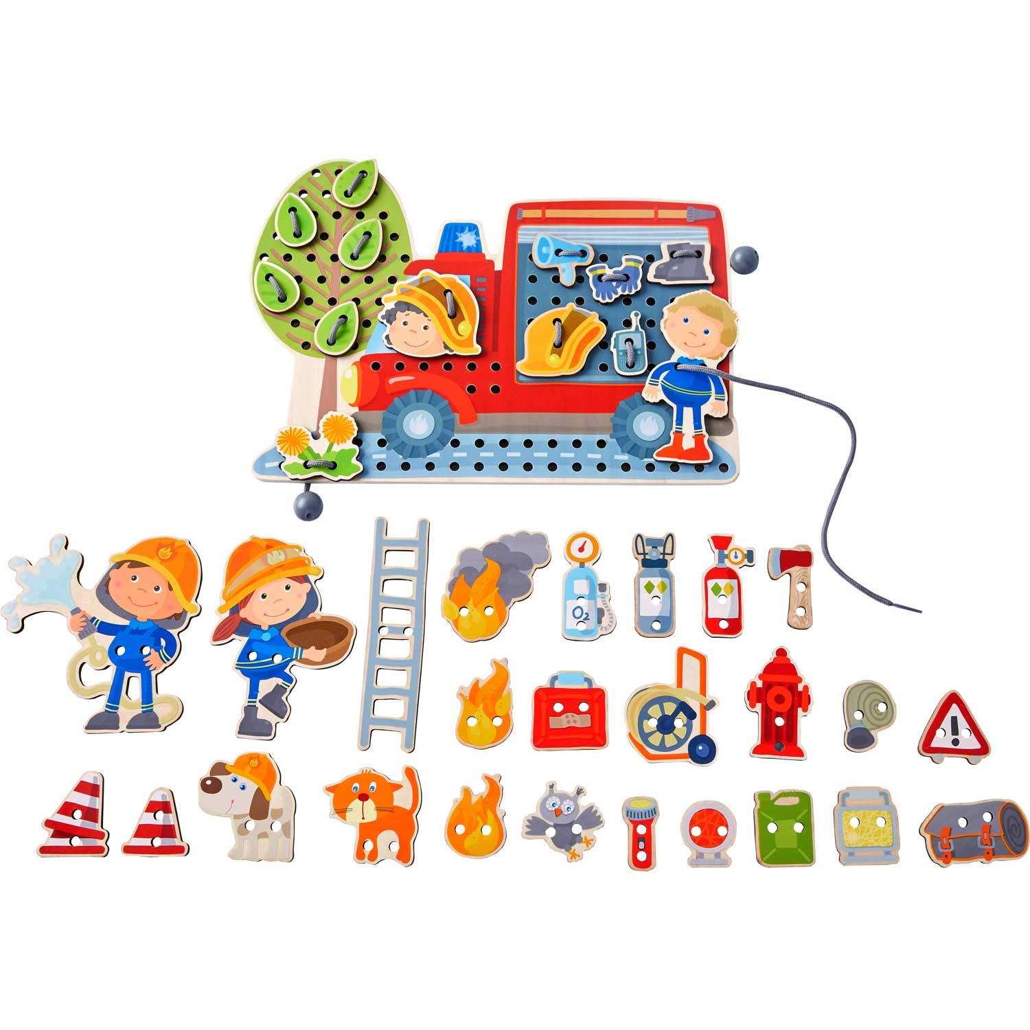 HABA - 305287 Fire Brigade Lacing Game - Wooden Toy - Suitable for Ages 3 and Above, Colourful, Small - Image 2