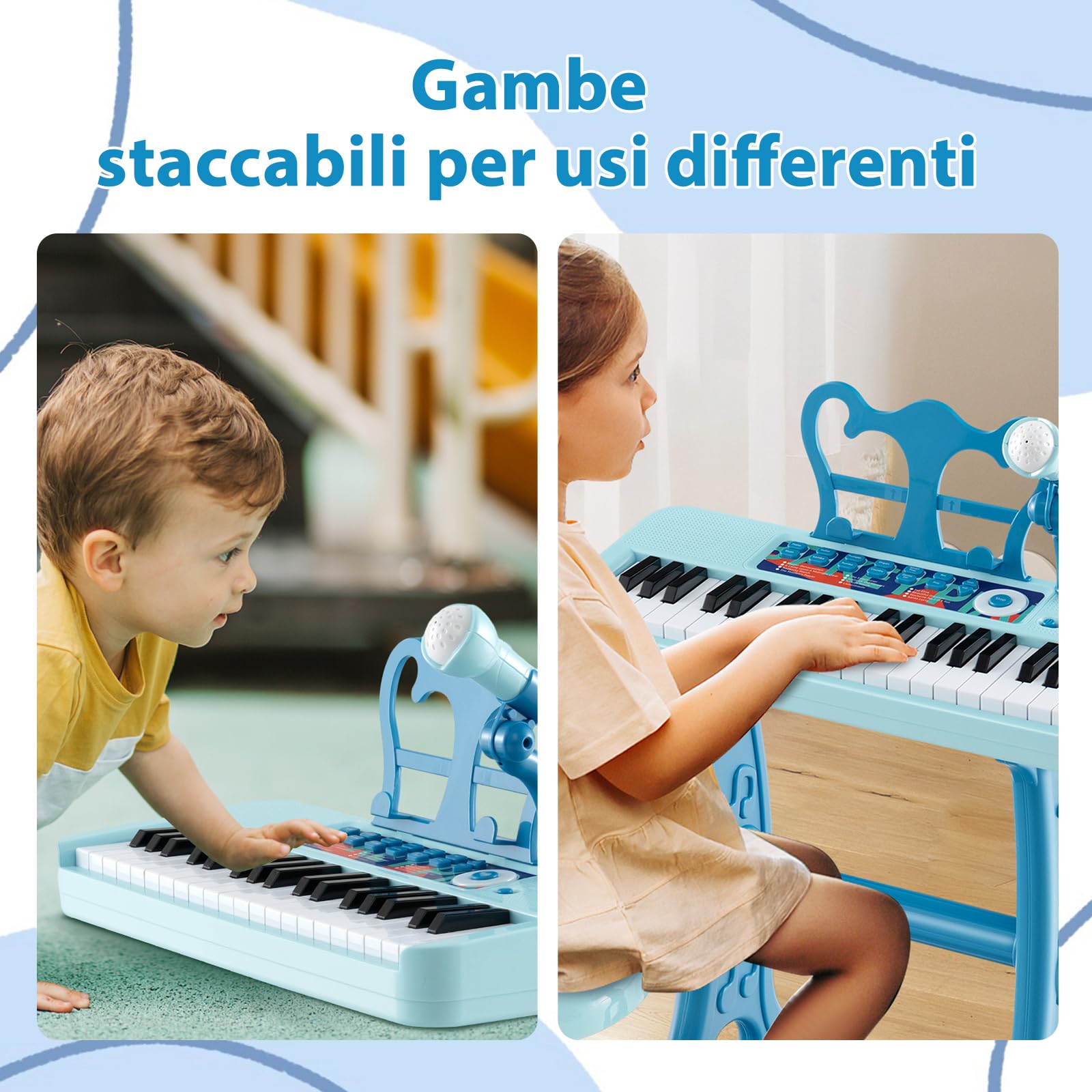 COSTWAY Set Pianoforte Digitale 37 Tasti per Bambini, Tastiera Elettronica con Microfono Regolabile, Leggio Rimovibile,Strumento Musicale Elettronico per Bambini di 3+ Anni (Blu)