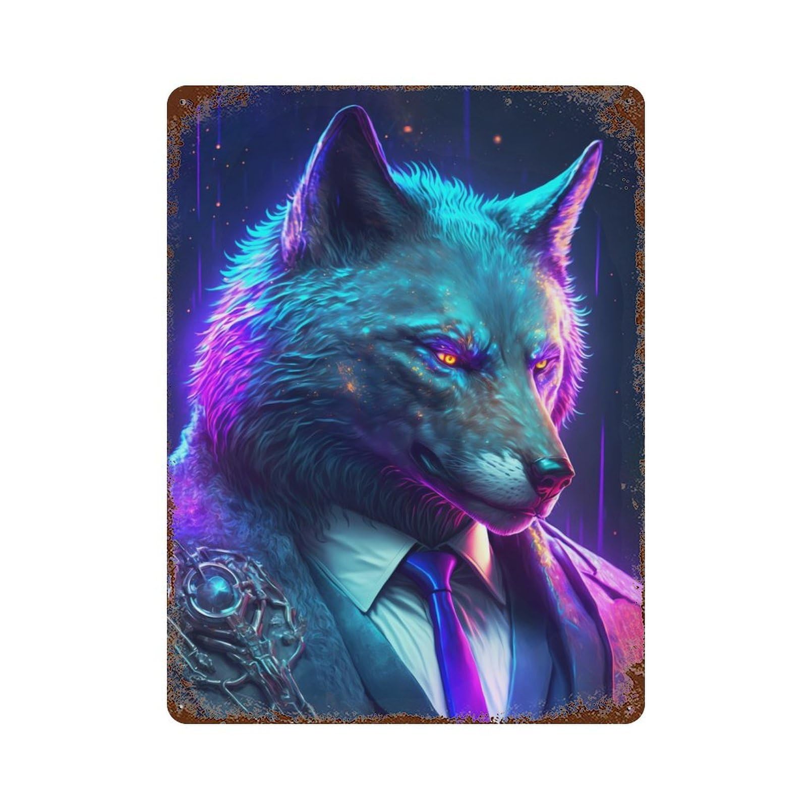 Boss Wolf In Suit Vintage Metal Tin Sign 15.7"x11.8", Farmhouse Wall Decor for Living Room, Hallway And Home Decor